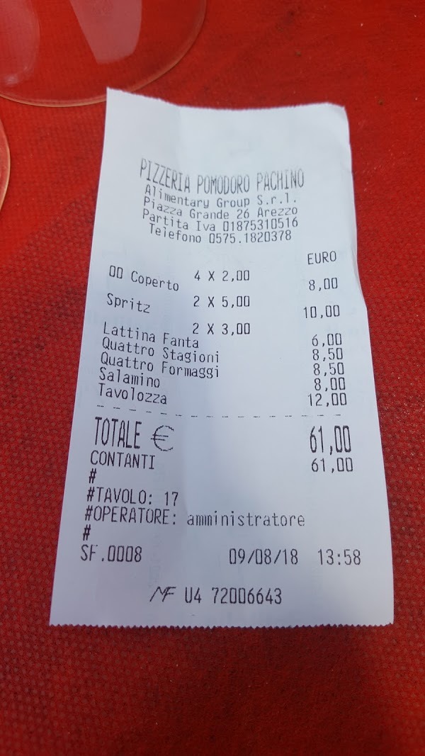 Pizzeria Pomodoro Pachino Arezzo Menu prezzi valutazione del