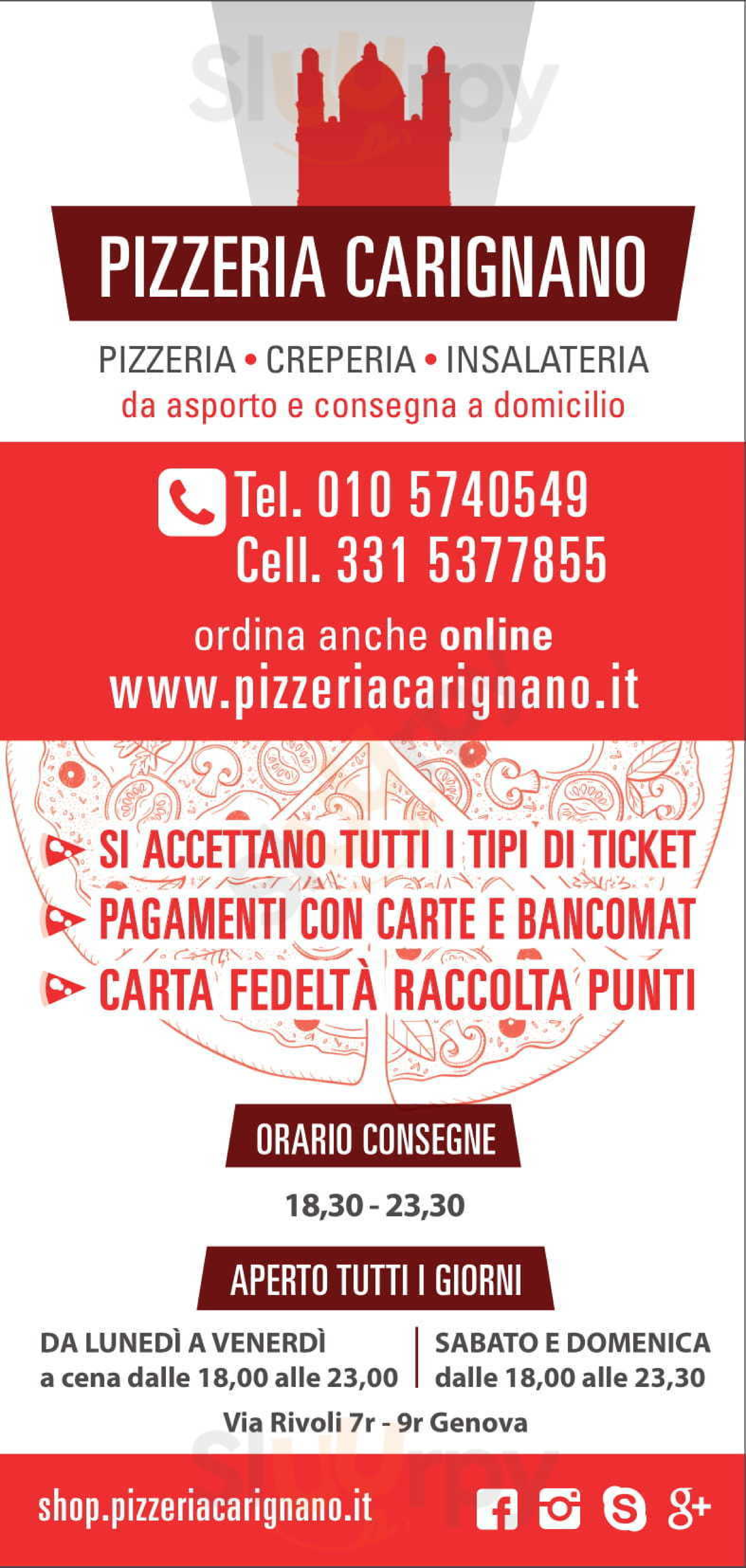 Pizzeria Carignano Genova menù 1 pagina