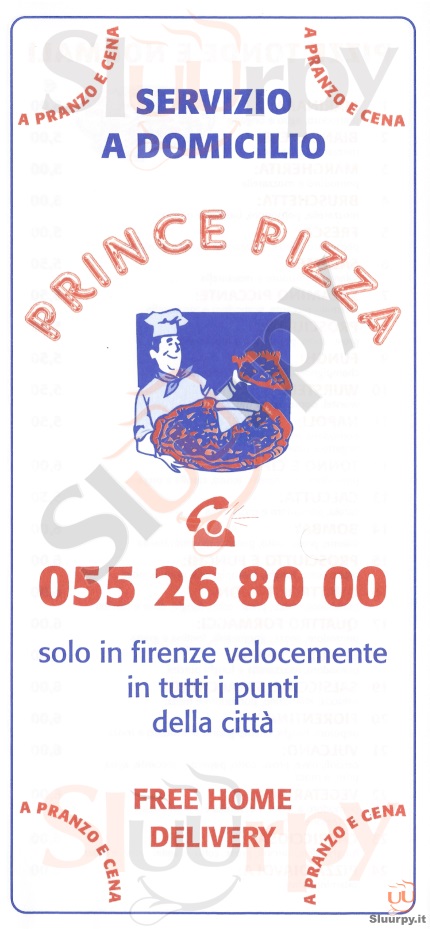 PRINCE PIZZA Firenze menù 1 pagina