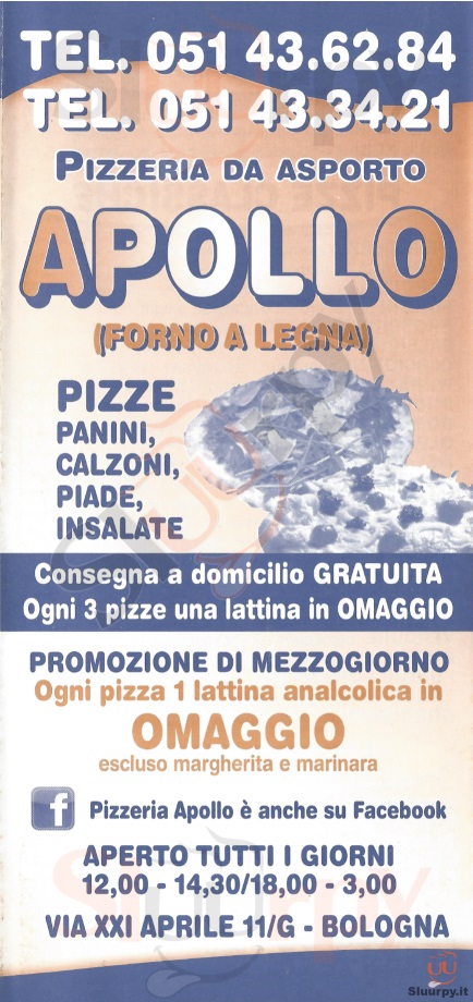 Pizzeria Apollo Bologna menù 1 pagina