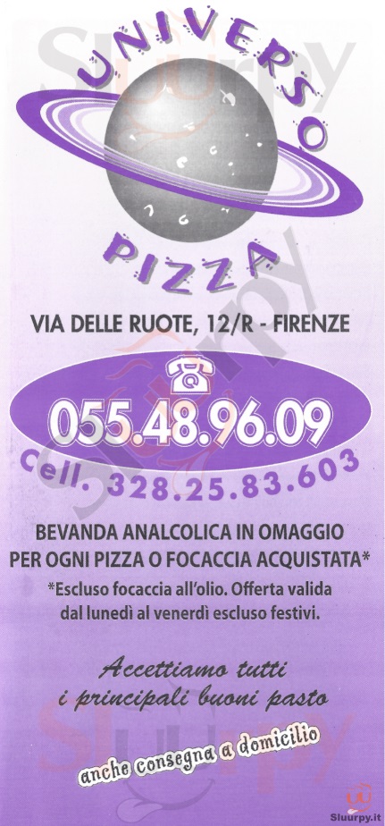 UNIVERSO PIZZA Firenze menù 1 pagina