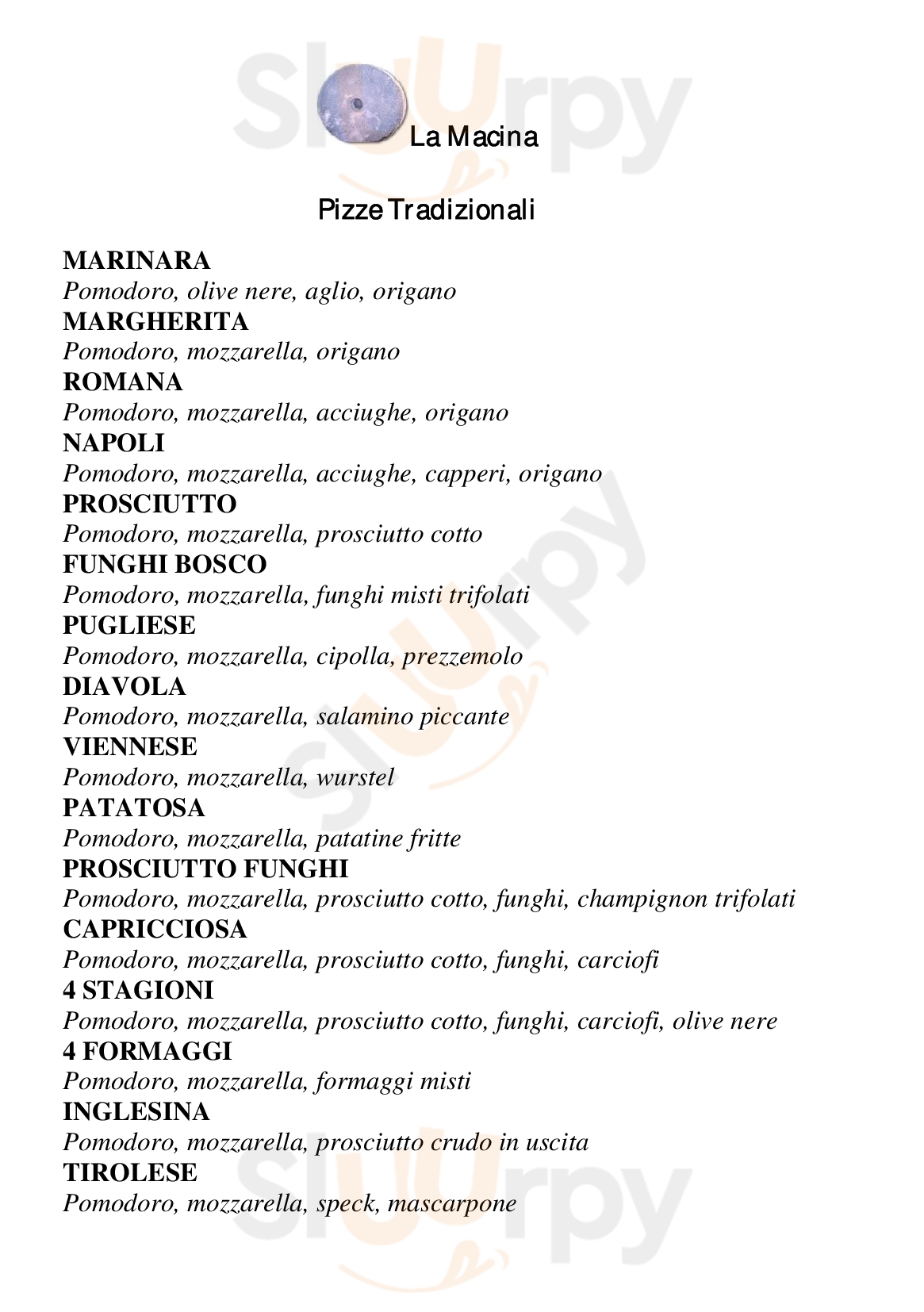 Pizzeria la Macina Custoza menù 1 pagina