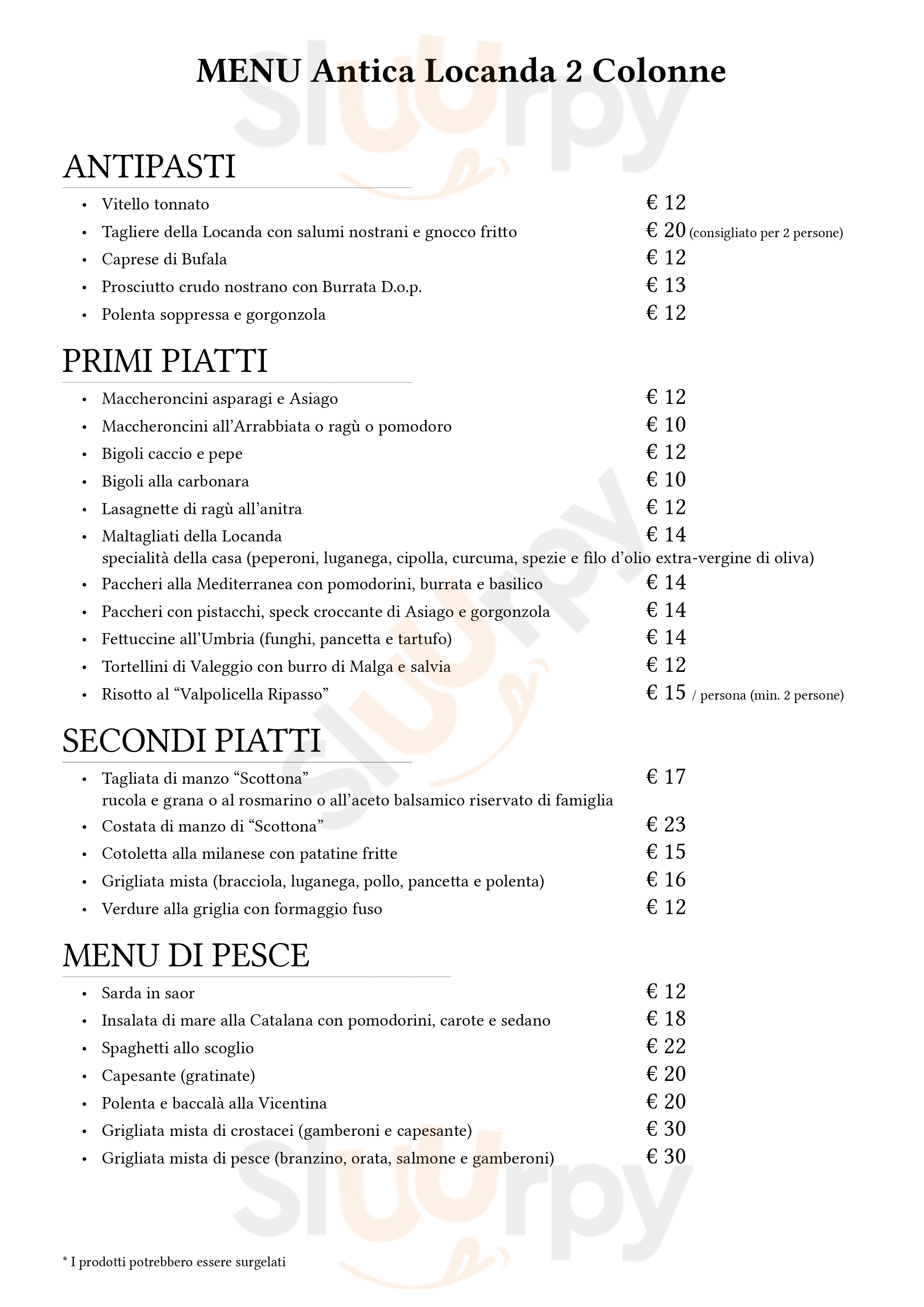 Hotel Ristorante Due Colonne Verona menù 1 pagina