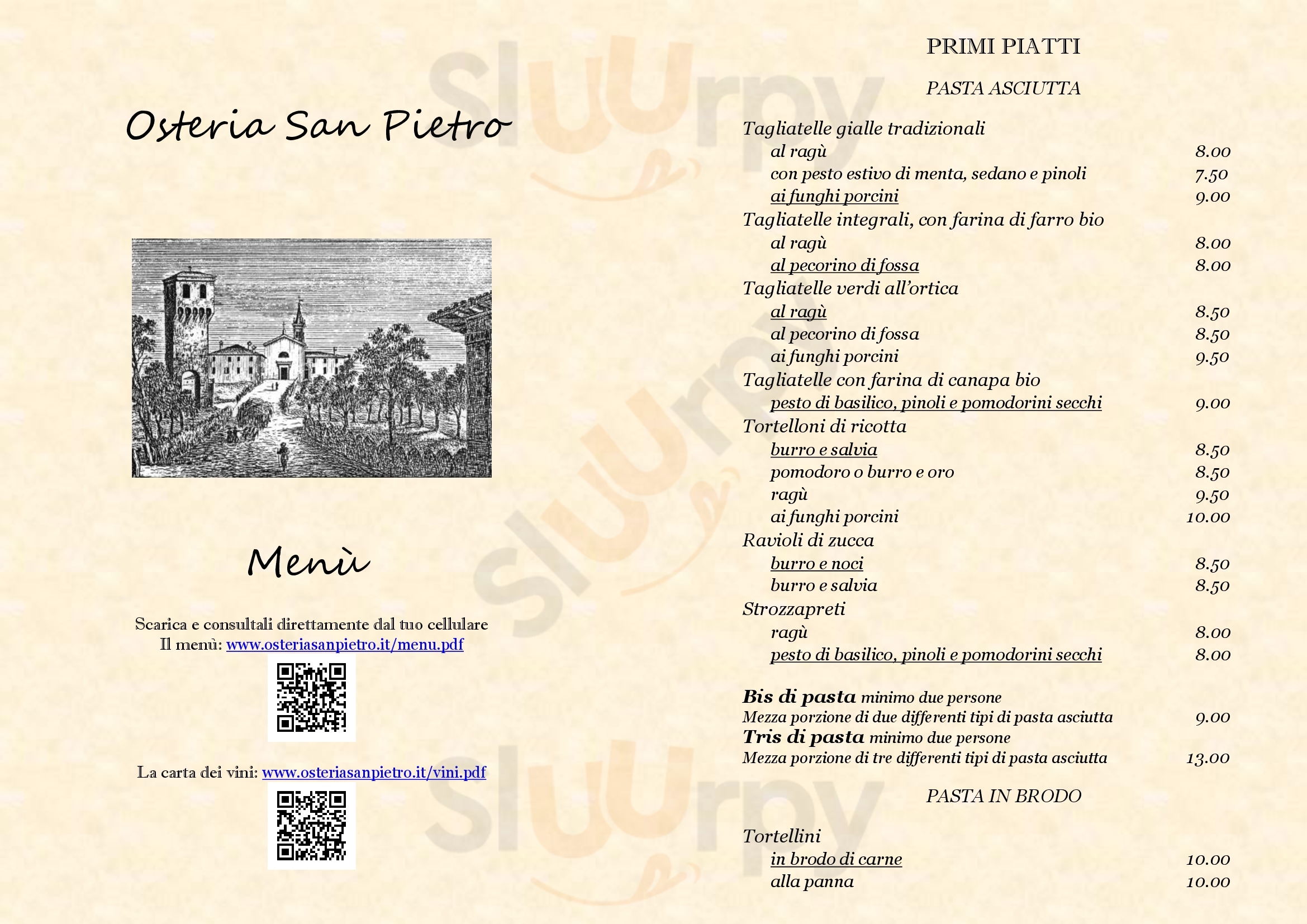 Osteria San Pietro Ozzano dell&#39;Emilia menù 1 pagina