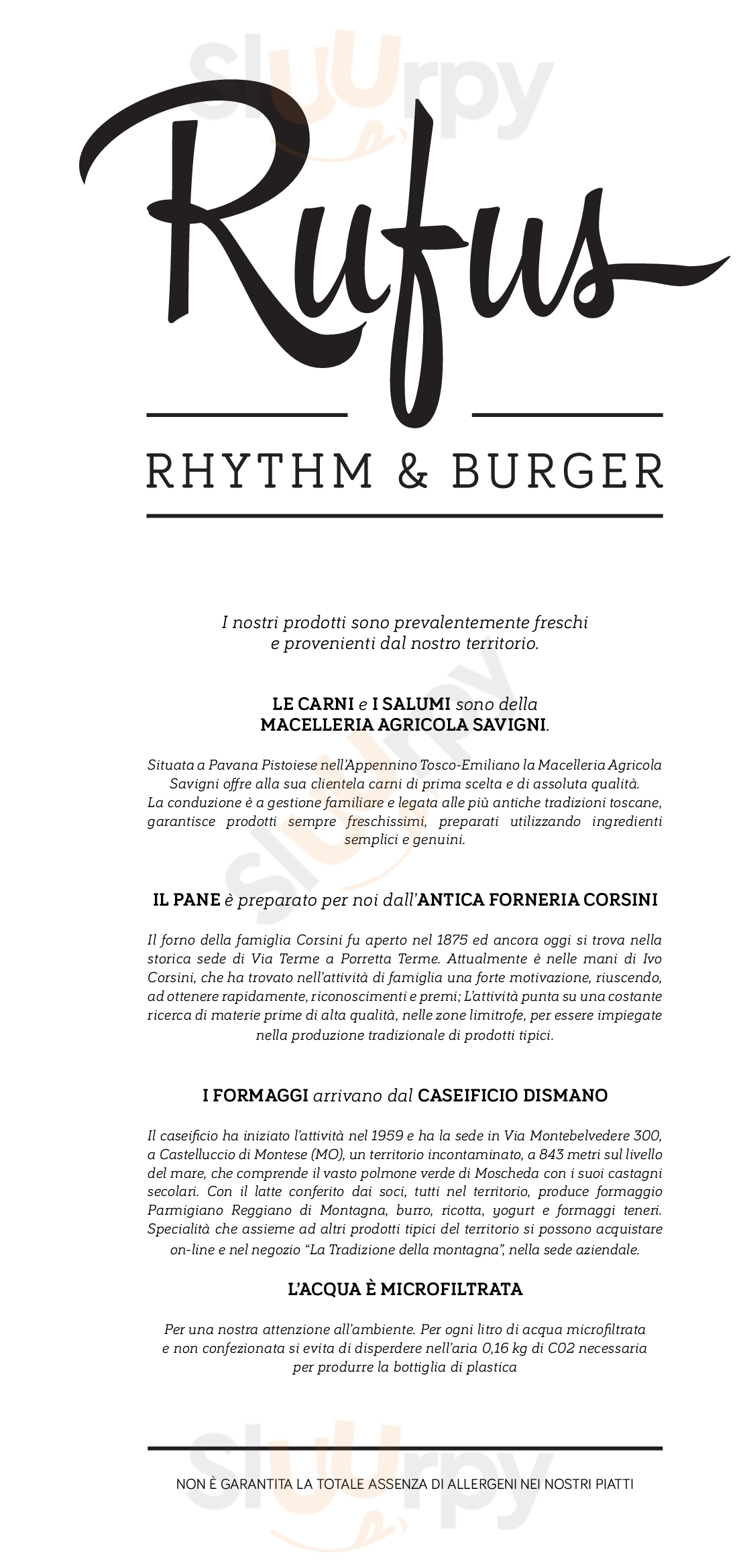 RUFUS rhythm & burger Porretta Terme menù 1 pagina