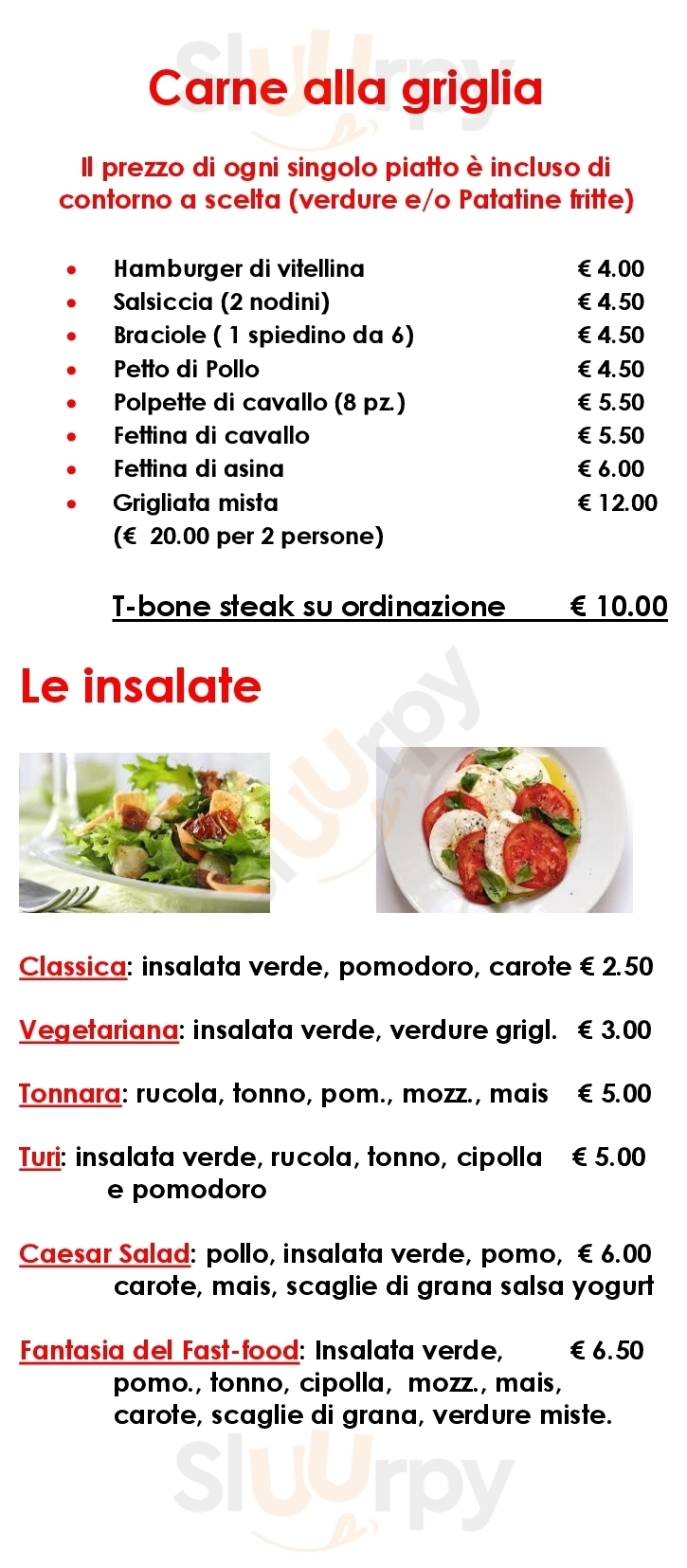 Il Fast Food sui Laghi Messina menù 1 pagina
