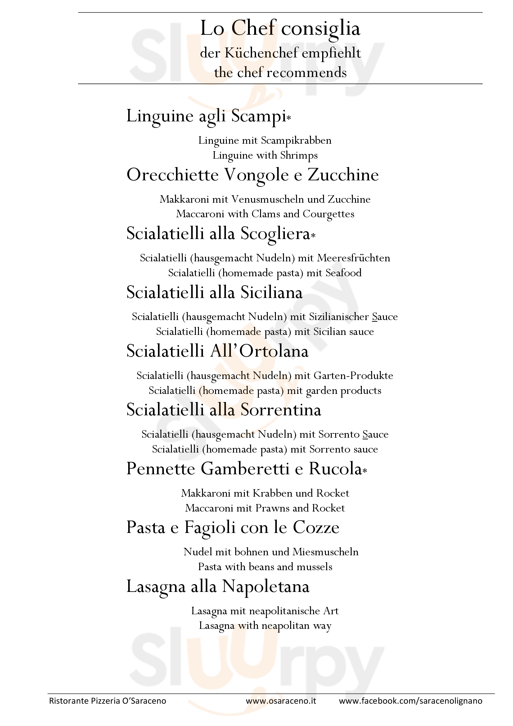 O'Saraceno Lignano Sabbiadoro menù 1 pagina