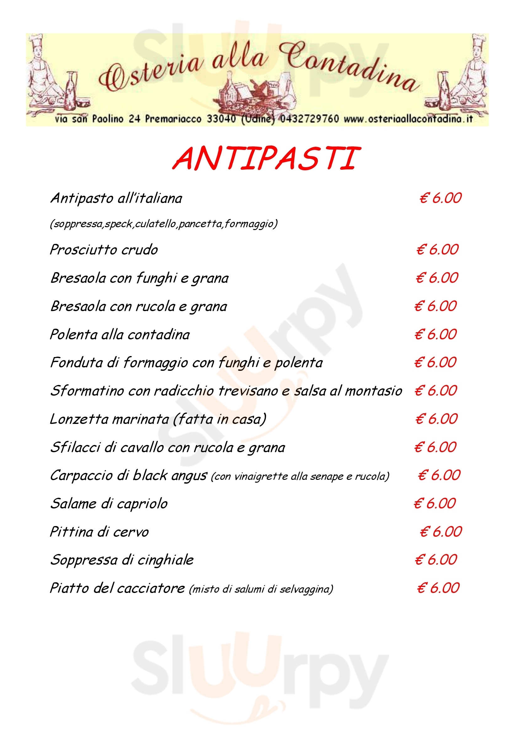 Ristorante Osteria Alla Contadina Premariacco menù 1 pagina