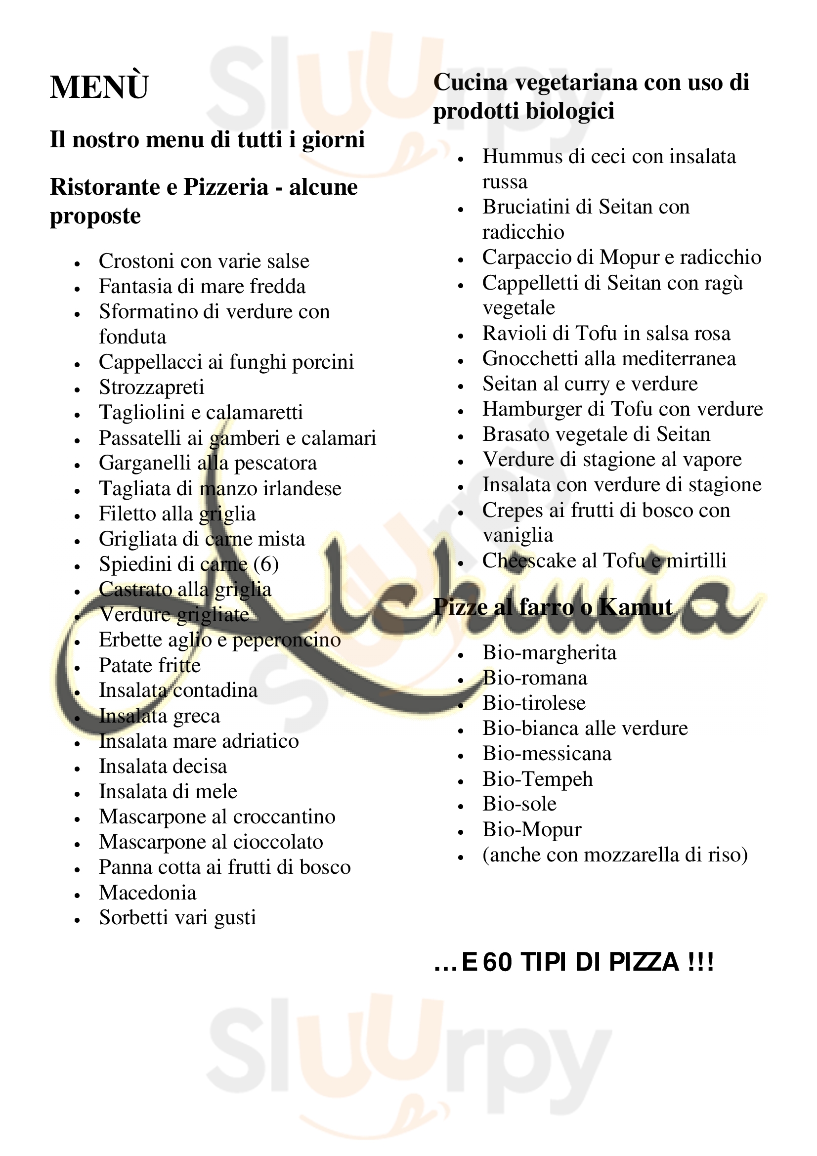 Alchimia Ristorante Pizzeria Bio Ravenna menù 1 pagina