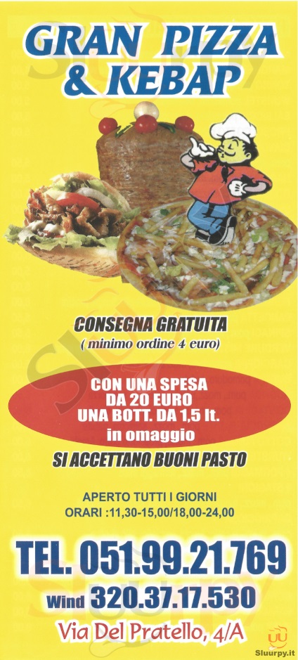 GRAN PIZZA & KEBAP Bologna menù 1 pagina