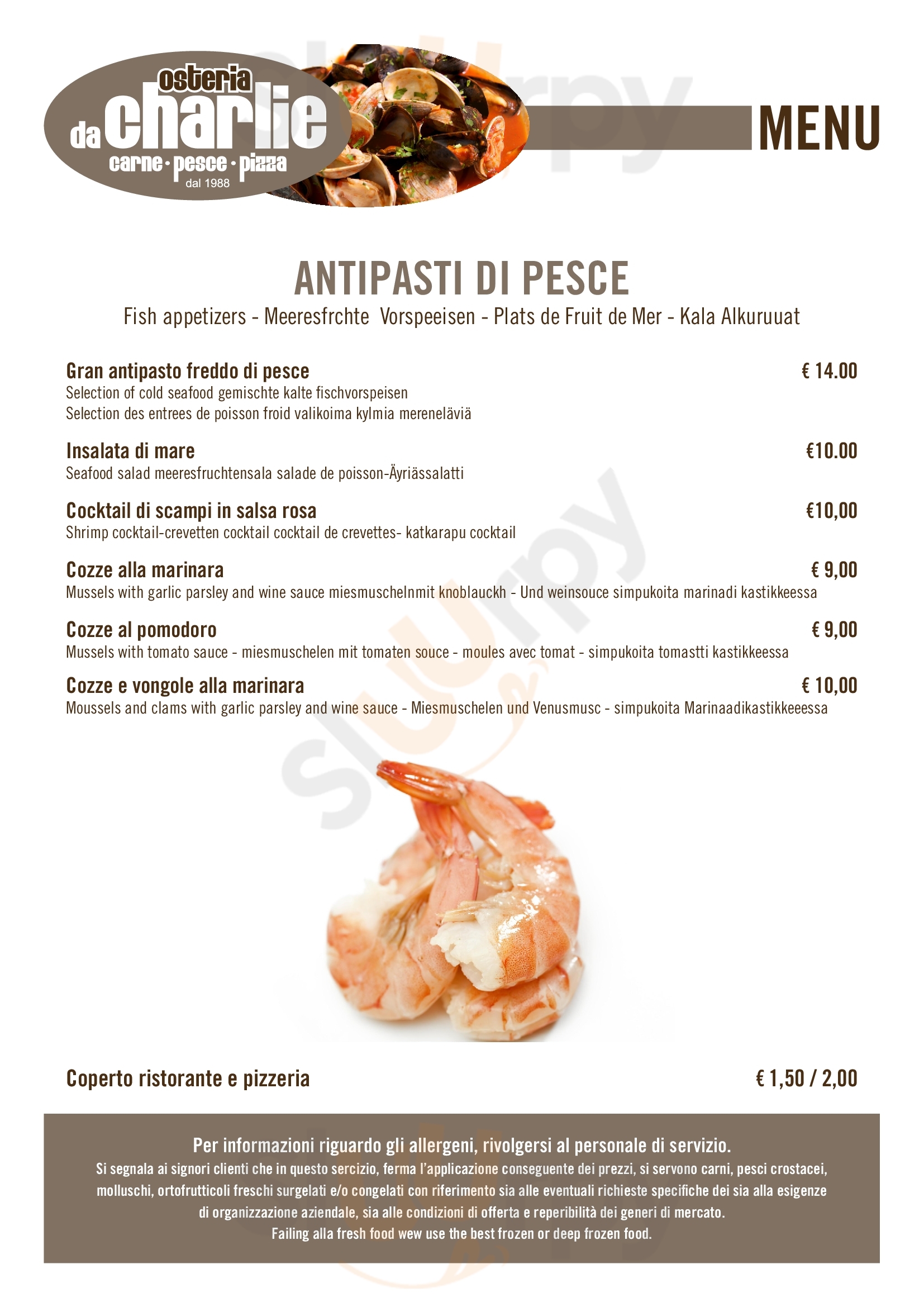 Osteria da Charlie Cattolica menù 1 pagina