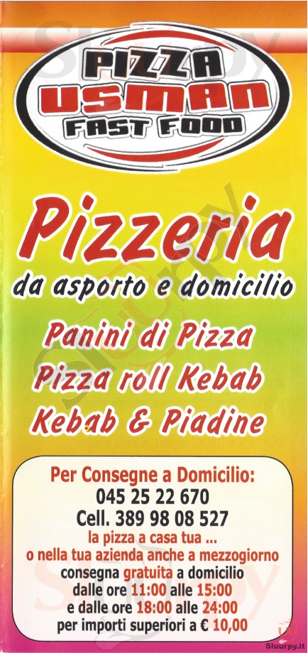 Usman Pizza Fast Food - Borgo Roma Verona menù 1 pagina
