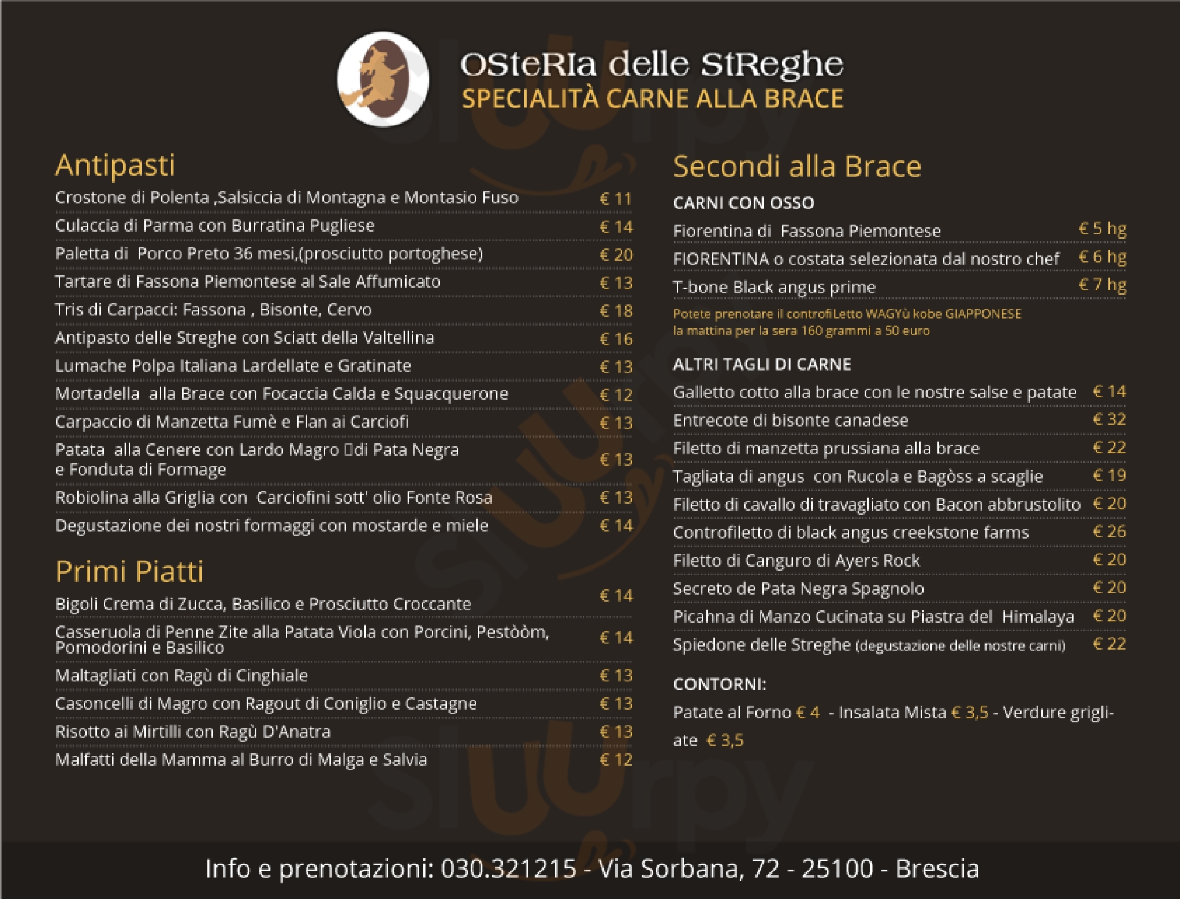 Osteria delle Streghe Brescia menù 1 pagina