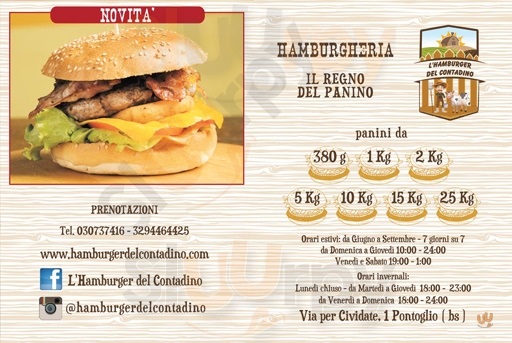 Hamburger del Contadino Pontoglio menù 1 pagina
