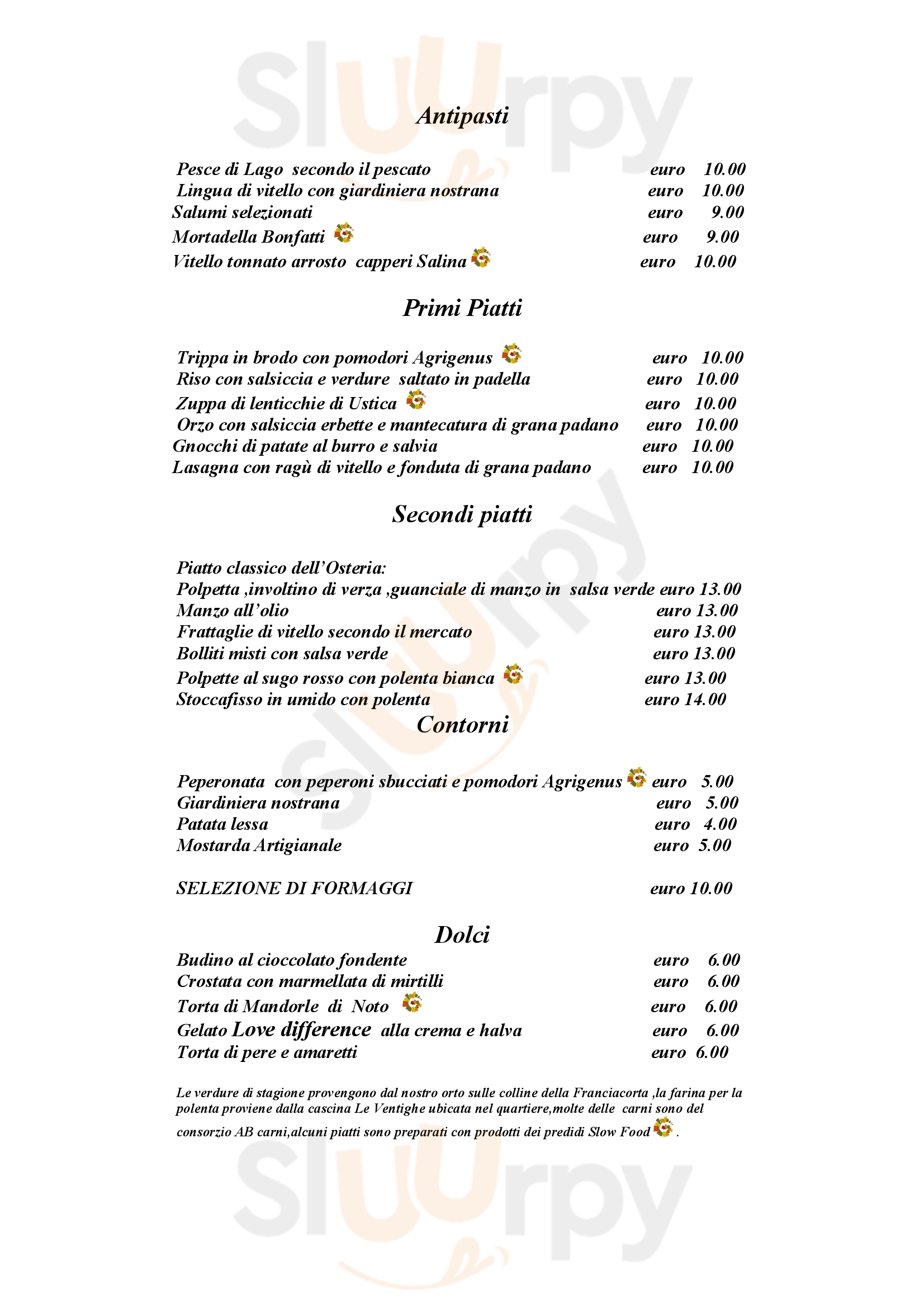 Osteria della Villetta Palazzolo sull&#39;Oglio menù 1 pagina