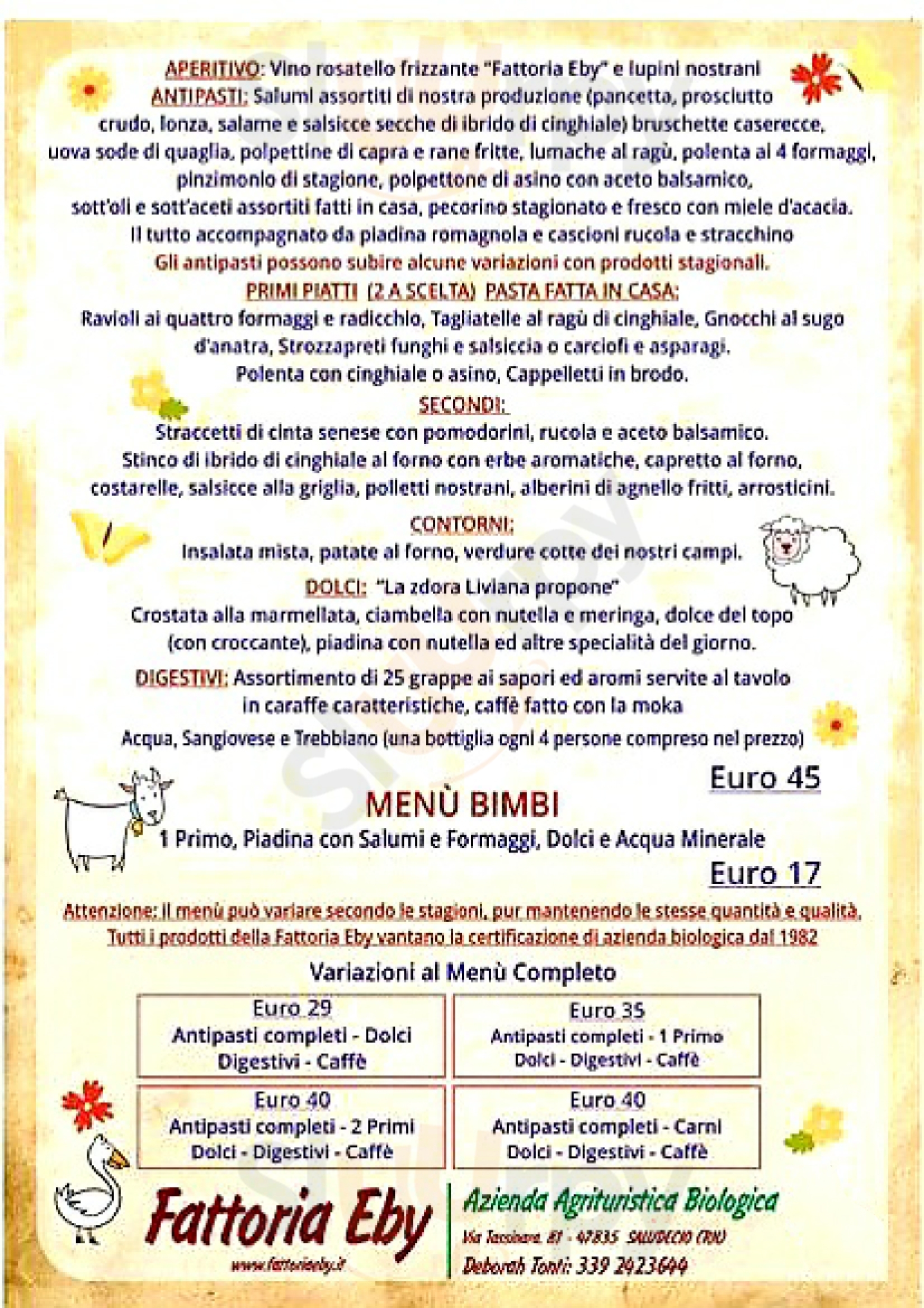 Fattoria Eby Saludecio menù 1 pagina