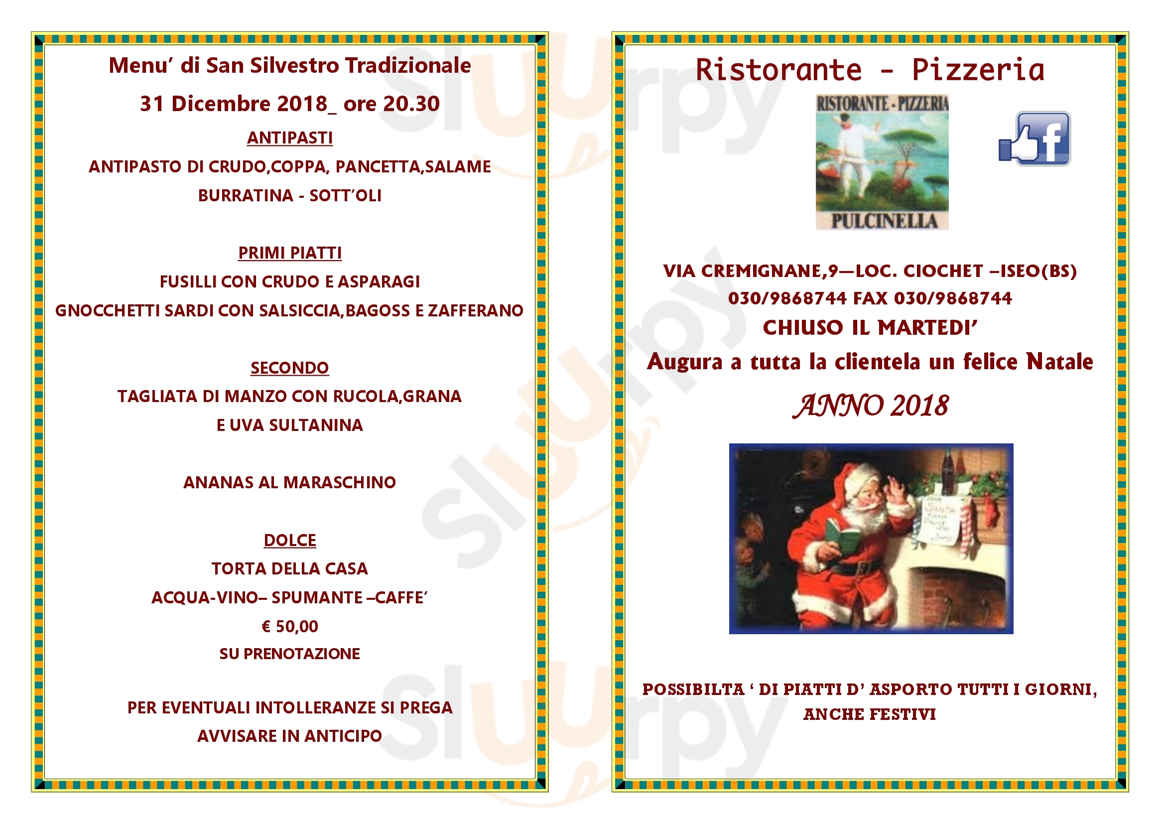 Ristorante Pizzeria Pulcinella Iseo menù 1 pagina