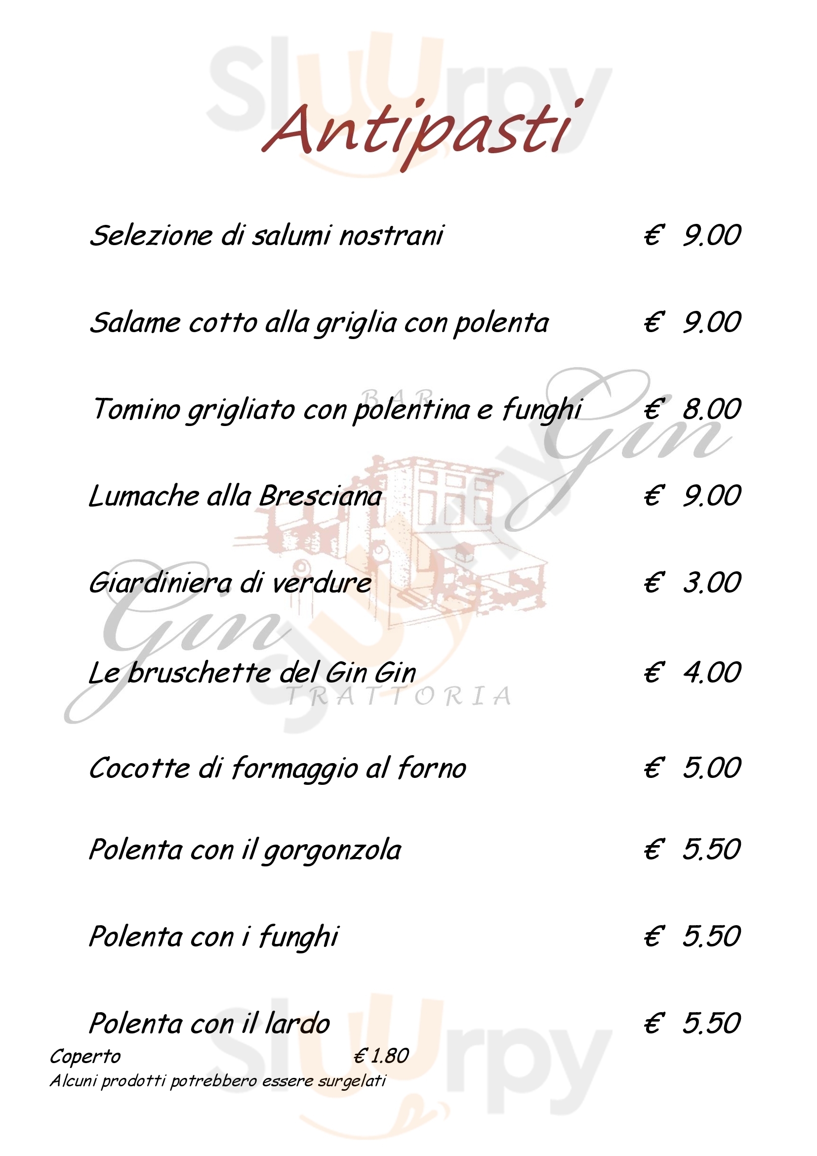 Trattoria Gin Gin Desenzano Del Garda menù 1 pagina
