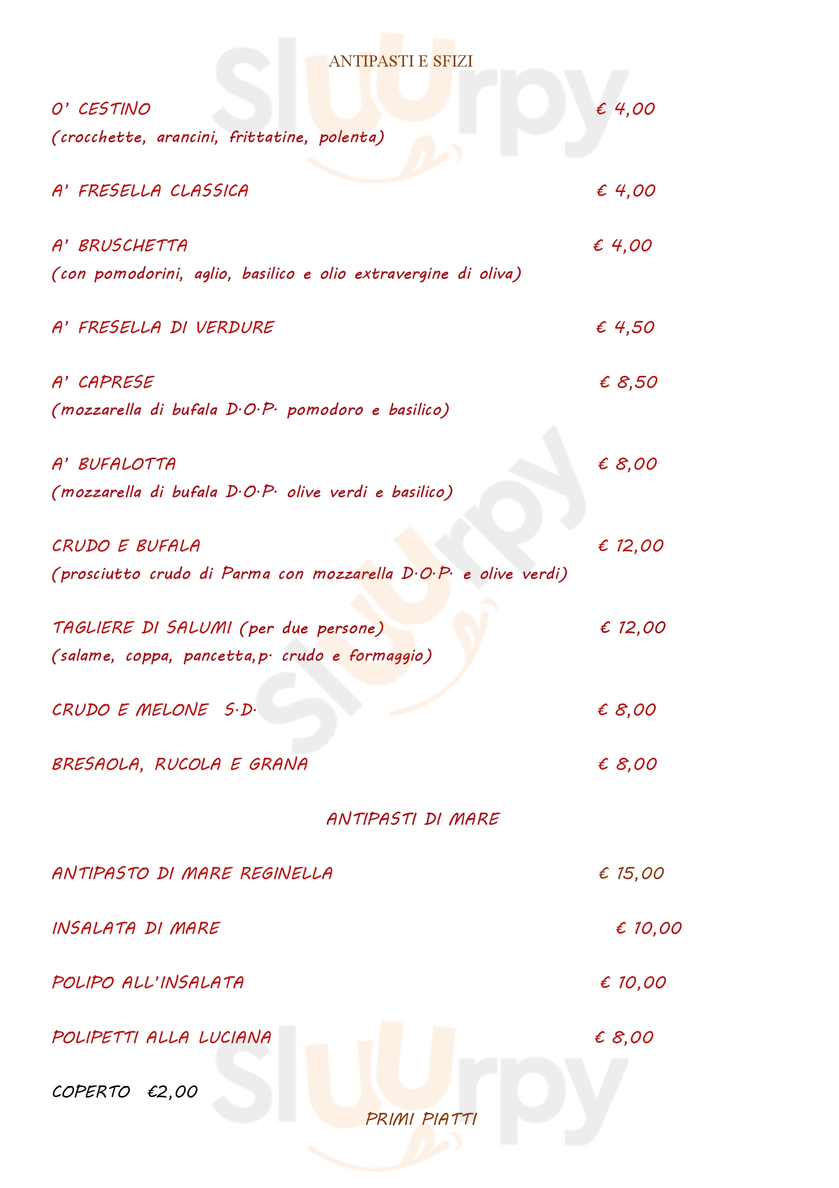 Osteria Pizzeria Reginella Modena menù 1 pagina