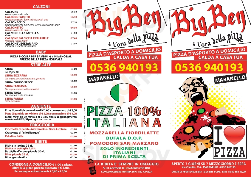 Pizzeria Big Ben Maranello menù 1 pagina