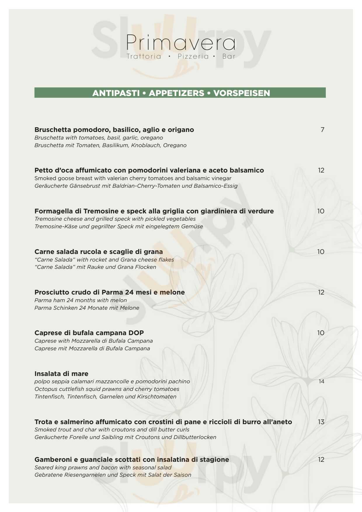 Trattoria Primavera Tremosine menù 1 pagina