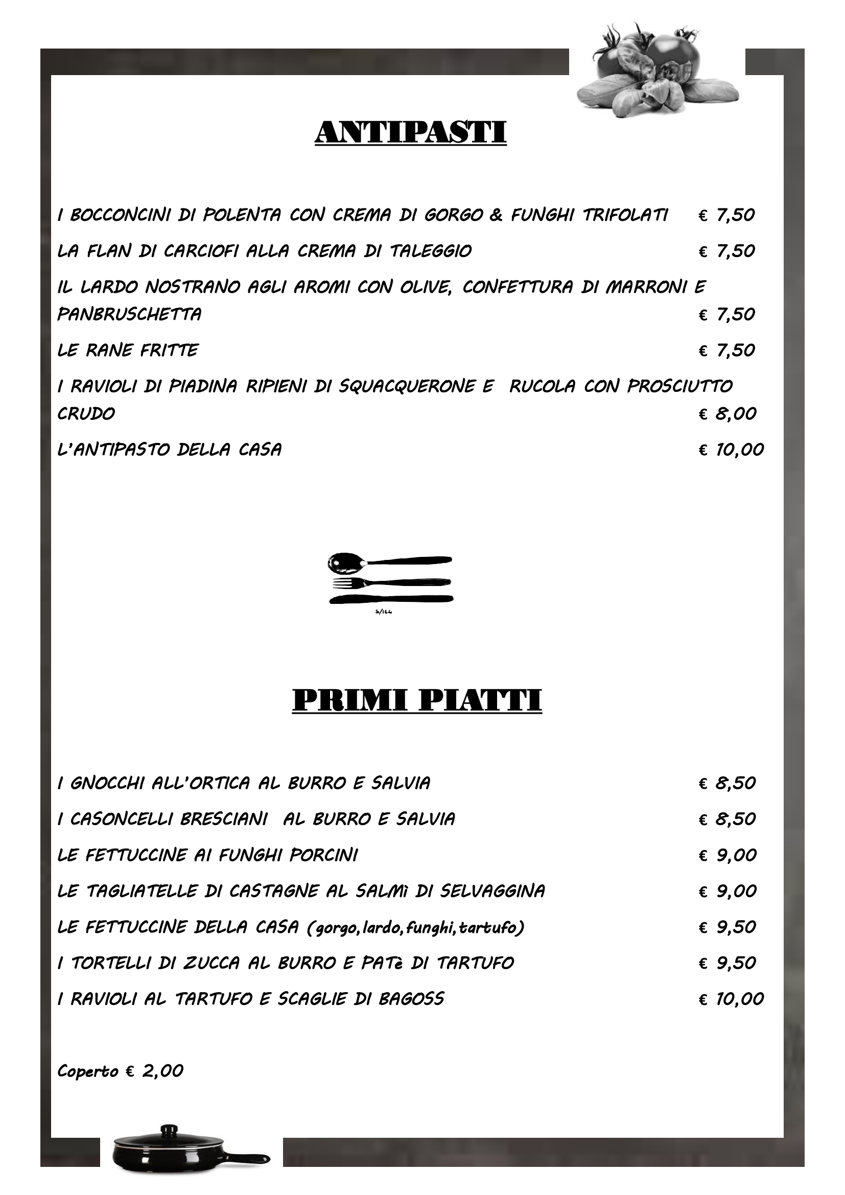 Osteria la Vinaccia Brescia menù 1 pagina