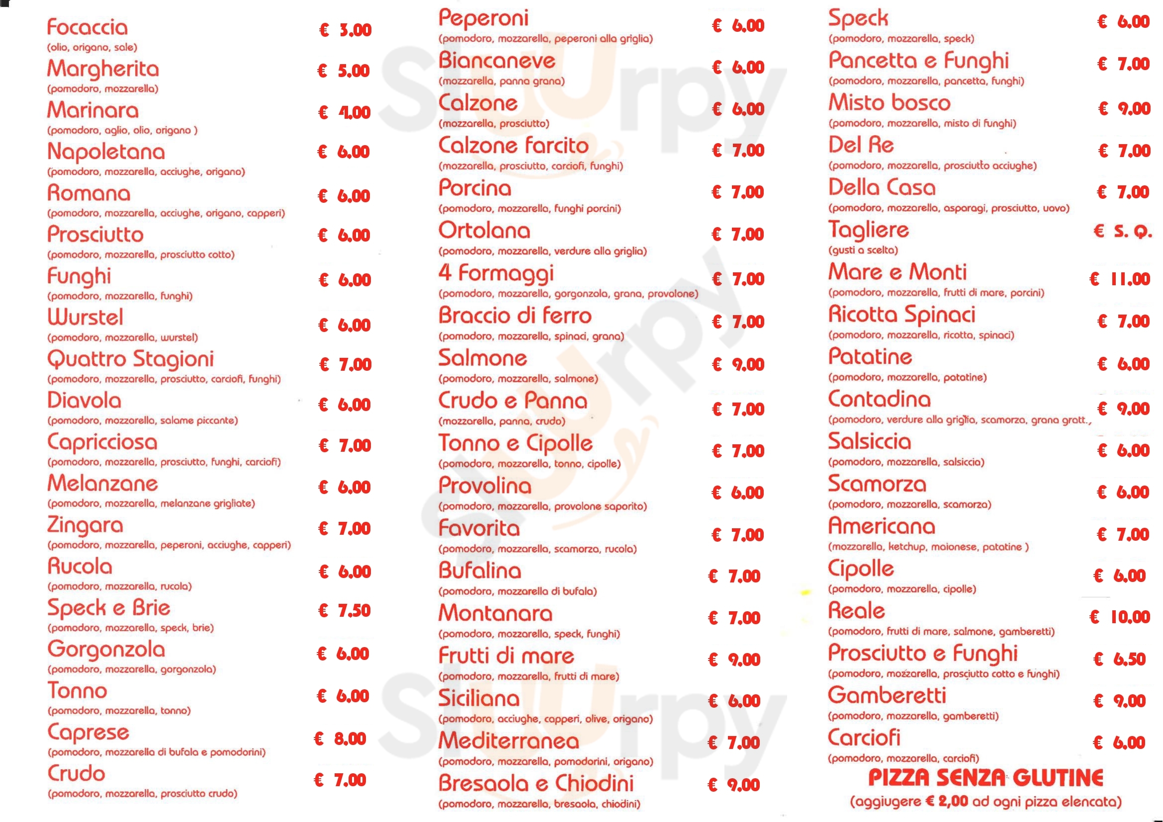 Europizza Brescia menù 1 pagina