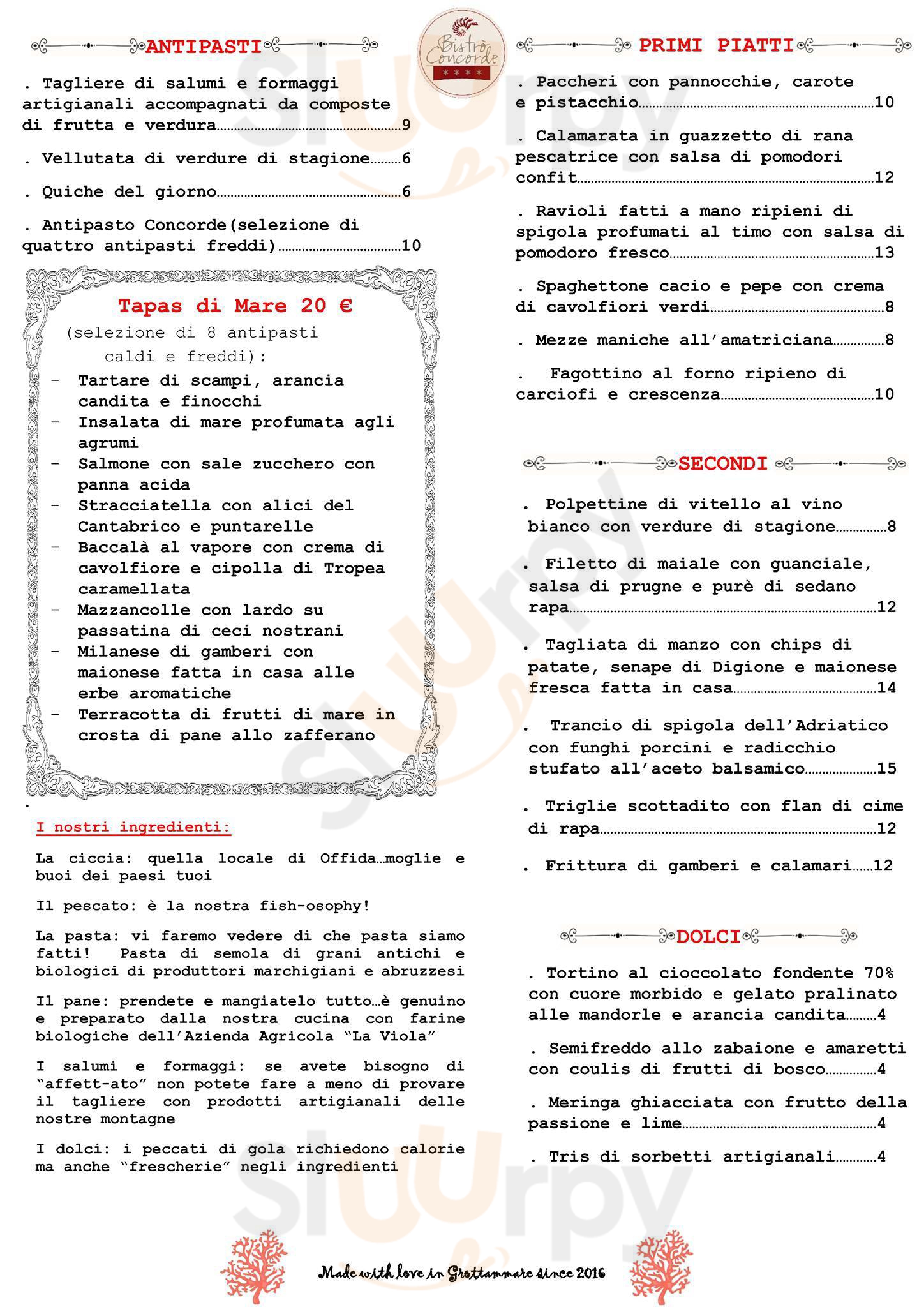 Bistro Concorde food and drink Grottammare menù 1 pagina