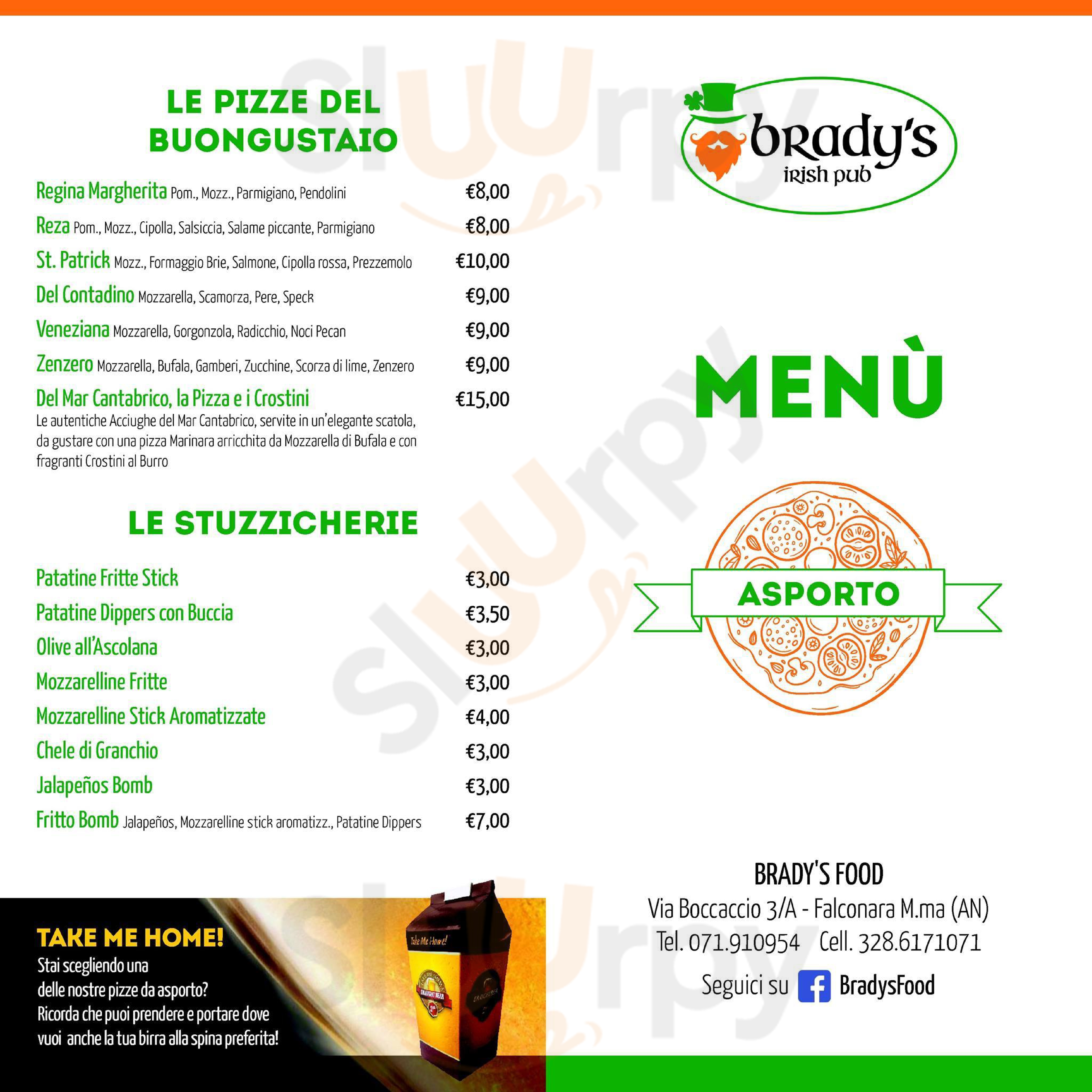 Brady's Food Irish Pub Falconara Marittima menù 1 pagina