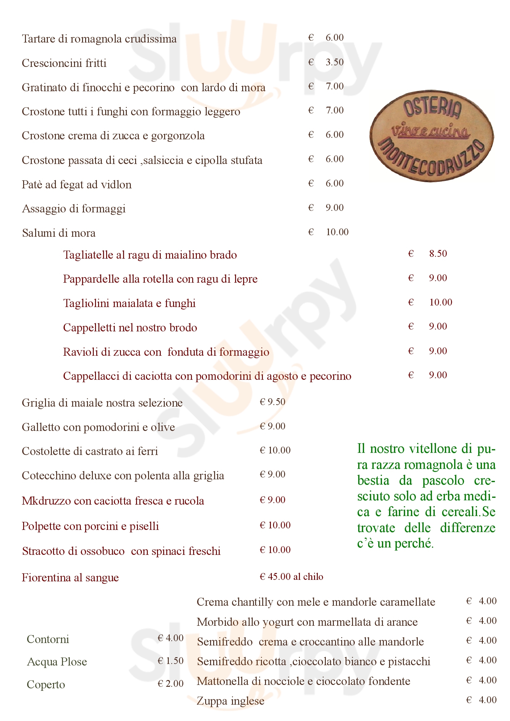 Osteria di Montecodruzzo Roncofreddo menù 1 pagina