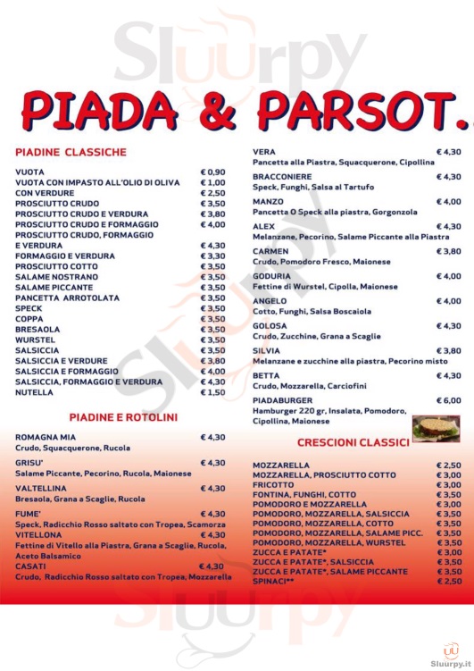Piadineria Piada e Parsot Forli' menù 1 pagina