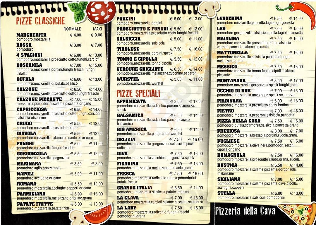 Pizzeria della Cava Forlì menù 1 pagina