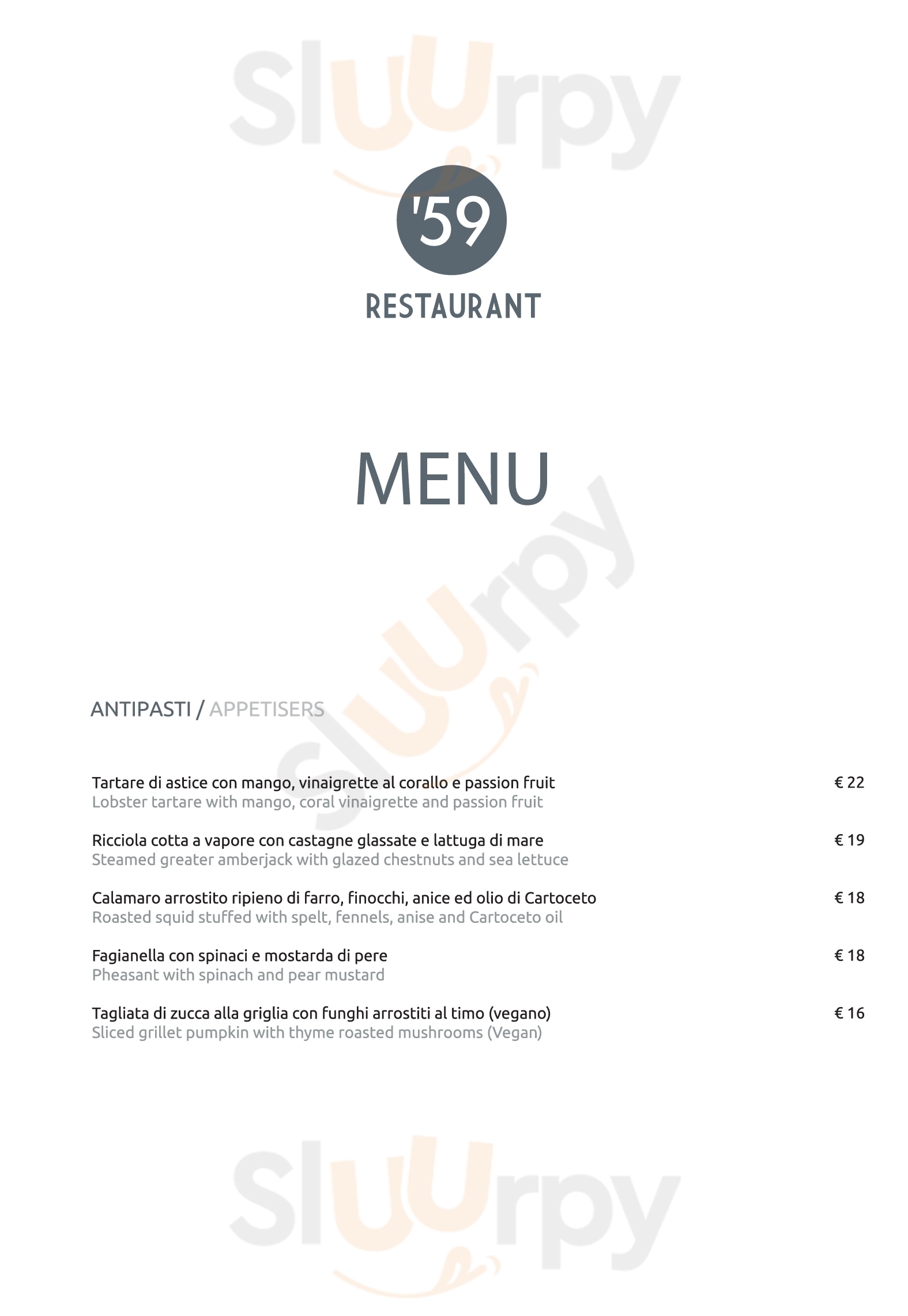 '59 Restaurant & Bistrò Pesaro menù 1 pagina