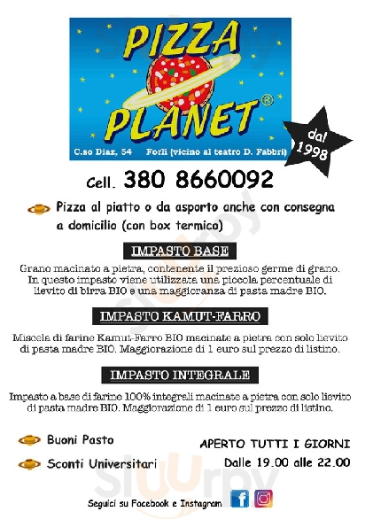 PIZZA PLANET Forlì menù 1 pagina