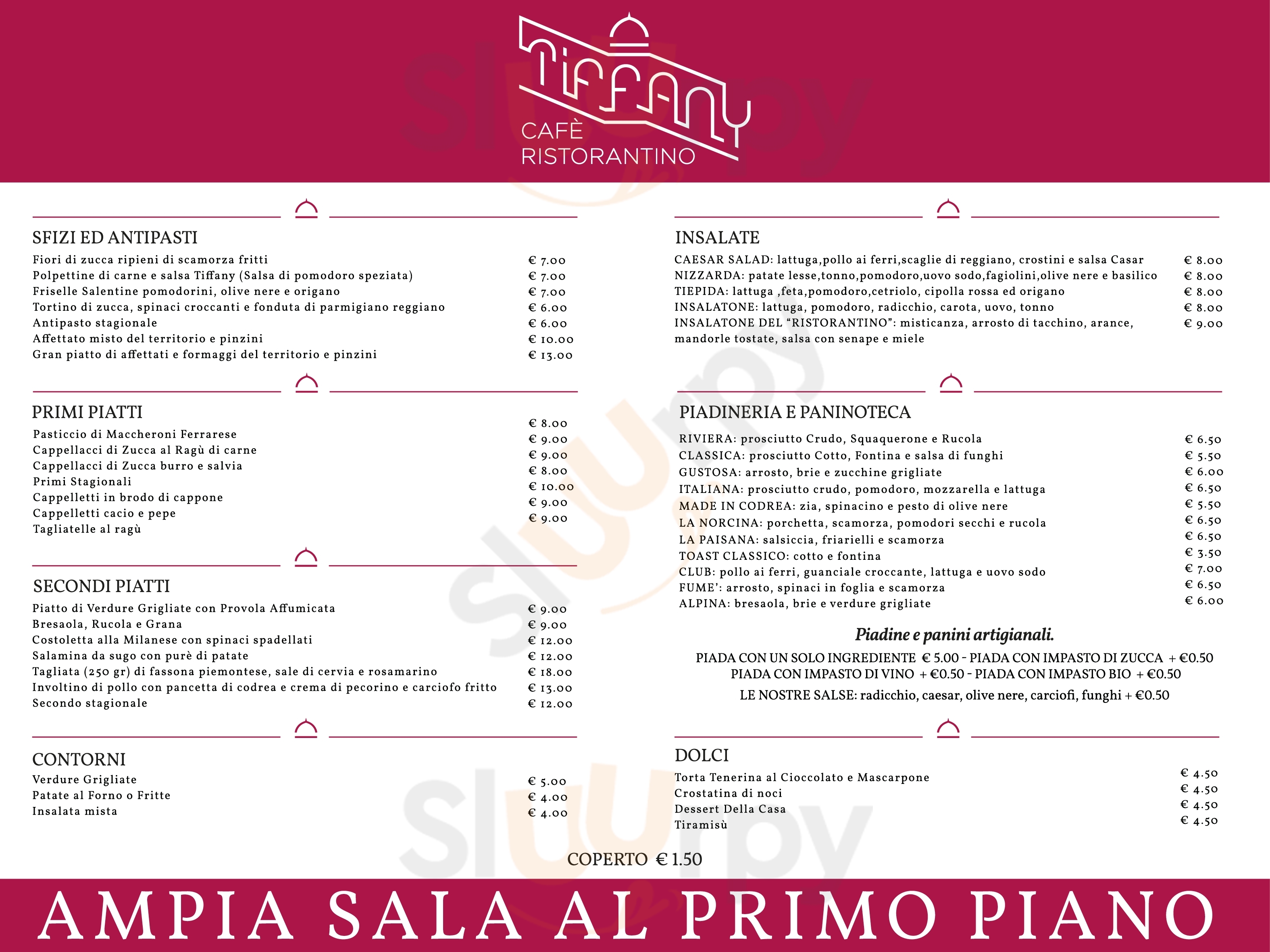 Tiffany bar restaurant Ferrara menù 1 pagina