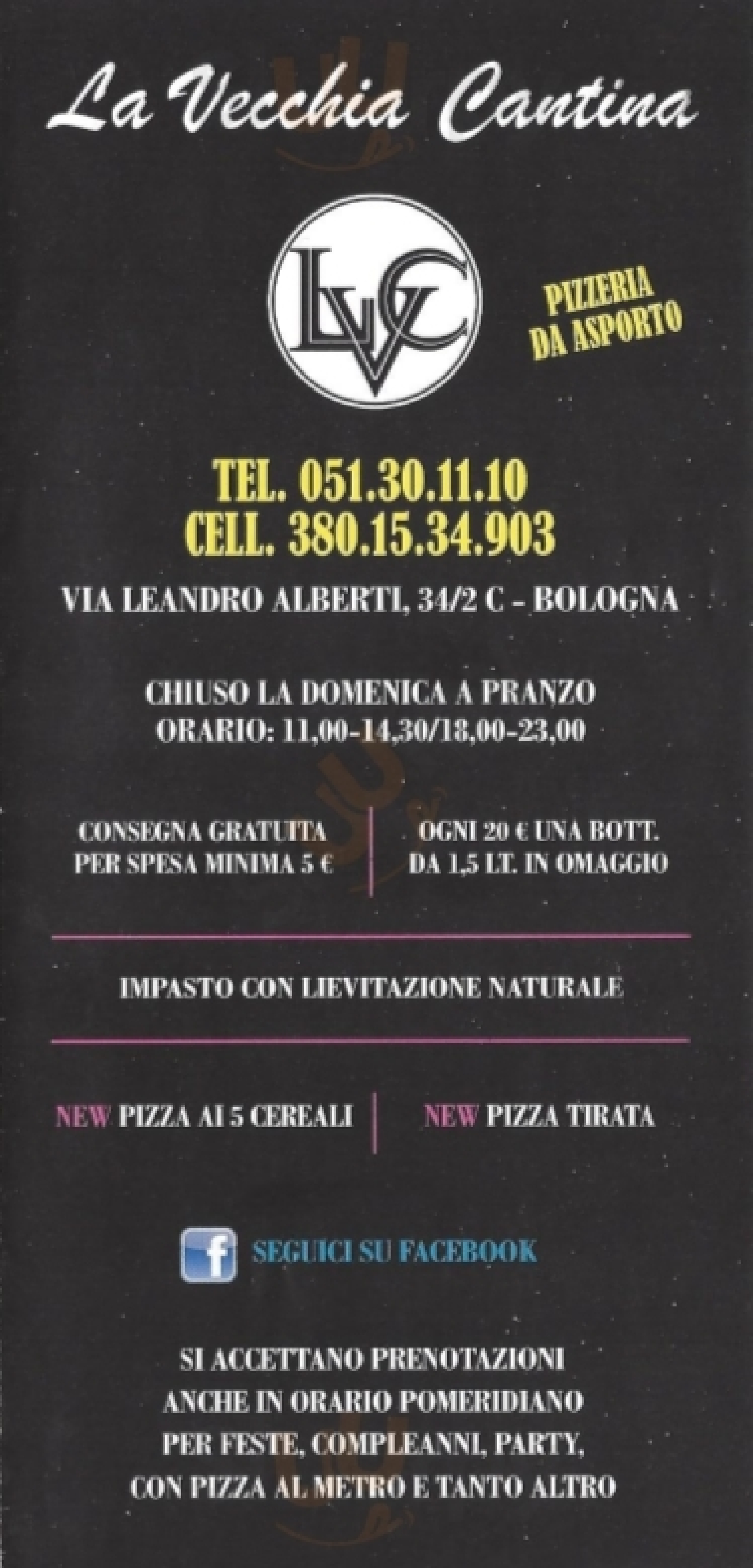 La Vecchia Cantina Bologna menù 1 pagina