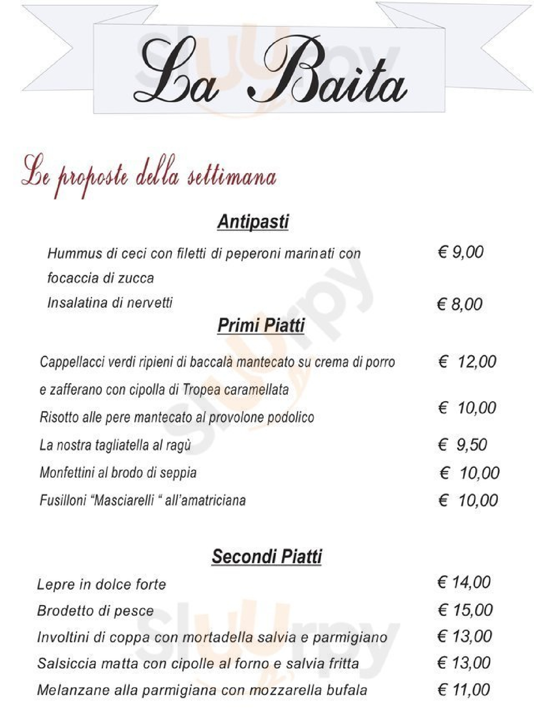 La Baita Osteria Faenza menù 1 pagina