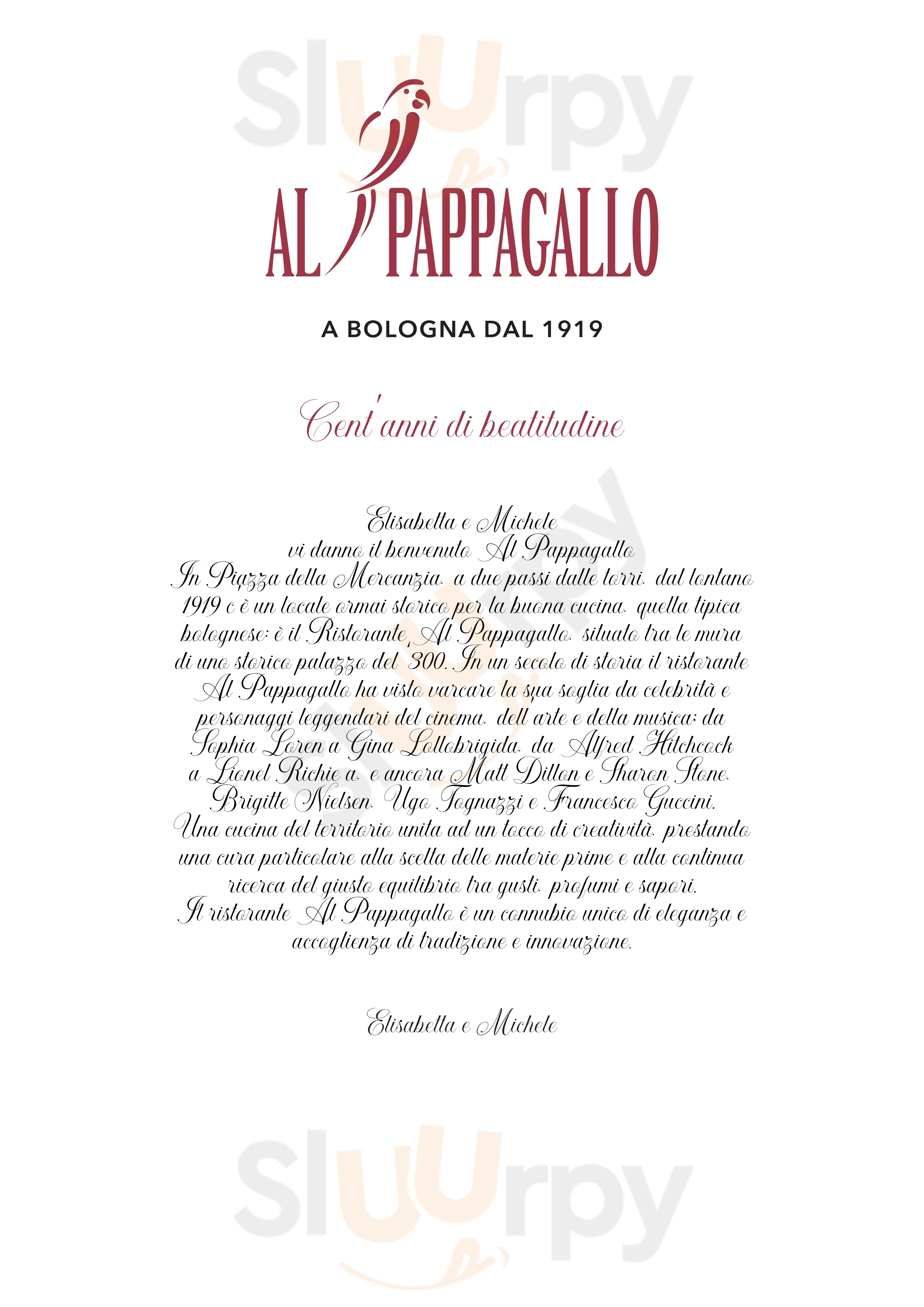 Ristorante Pappagallo Bologna menù 1 pagina