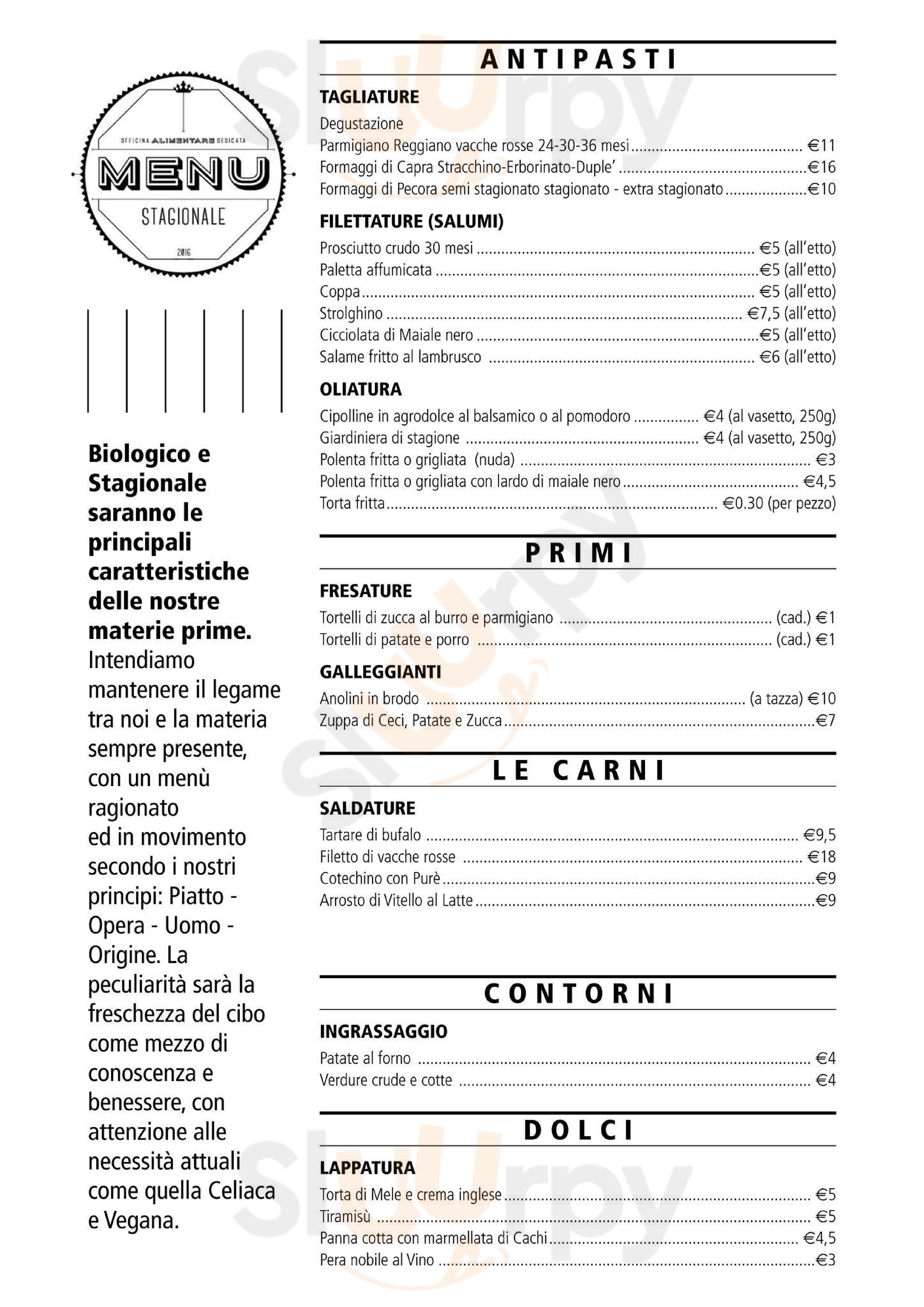 Officina Alimentare Dedicata Parma menù 1 pagina