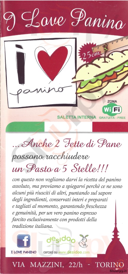 I LOVE PANINO Torino menù 1 pagina