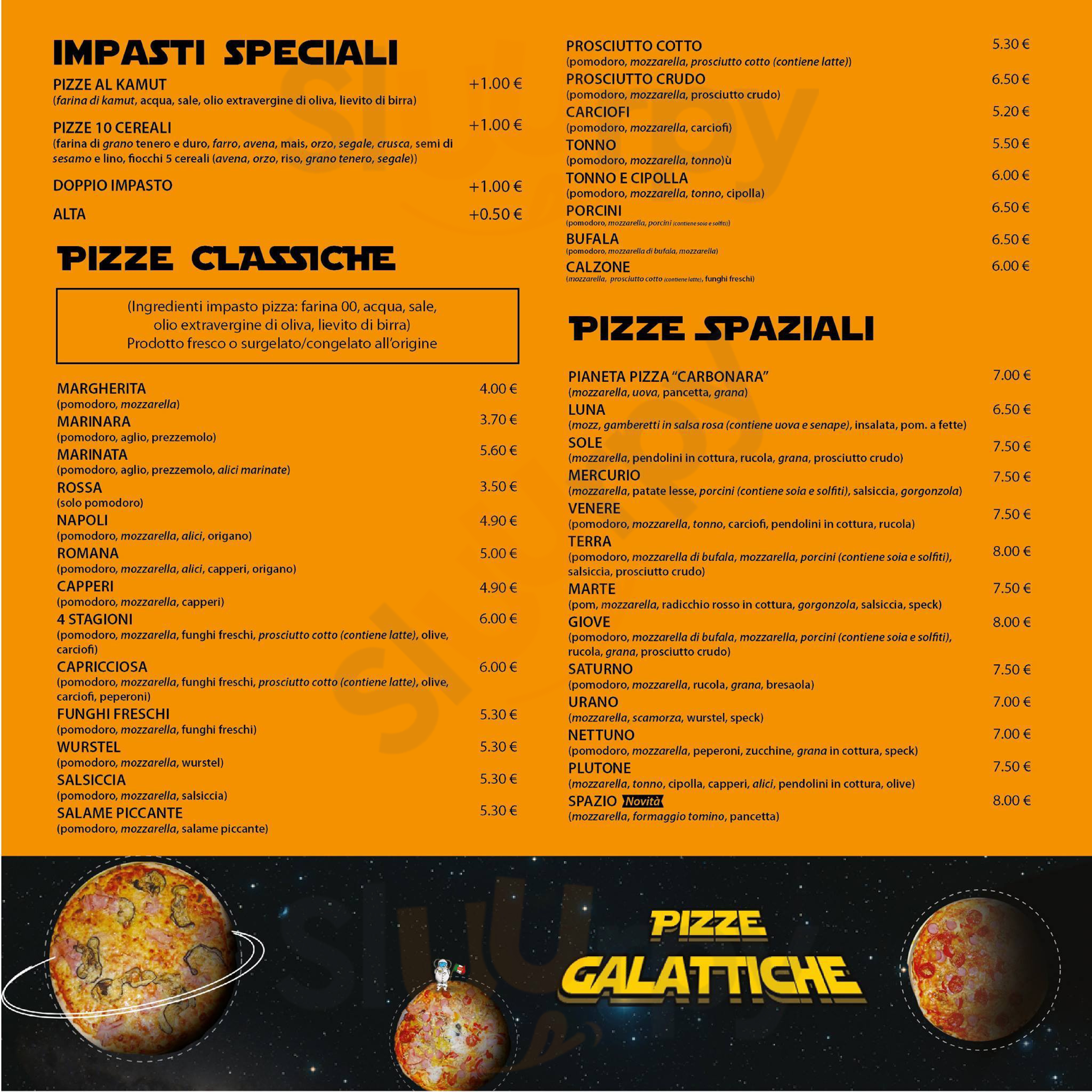 Pianeta Pizza Rimini menù 1 pagina