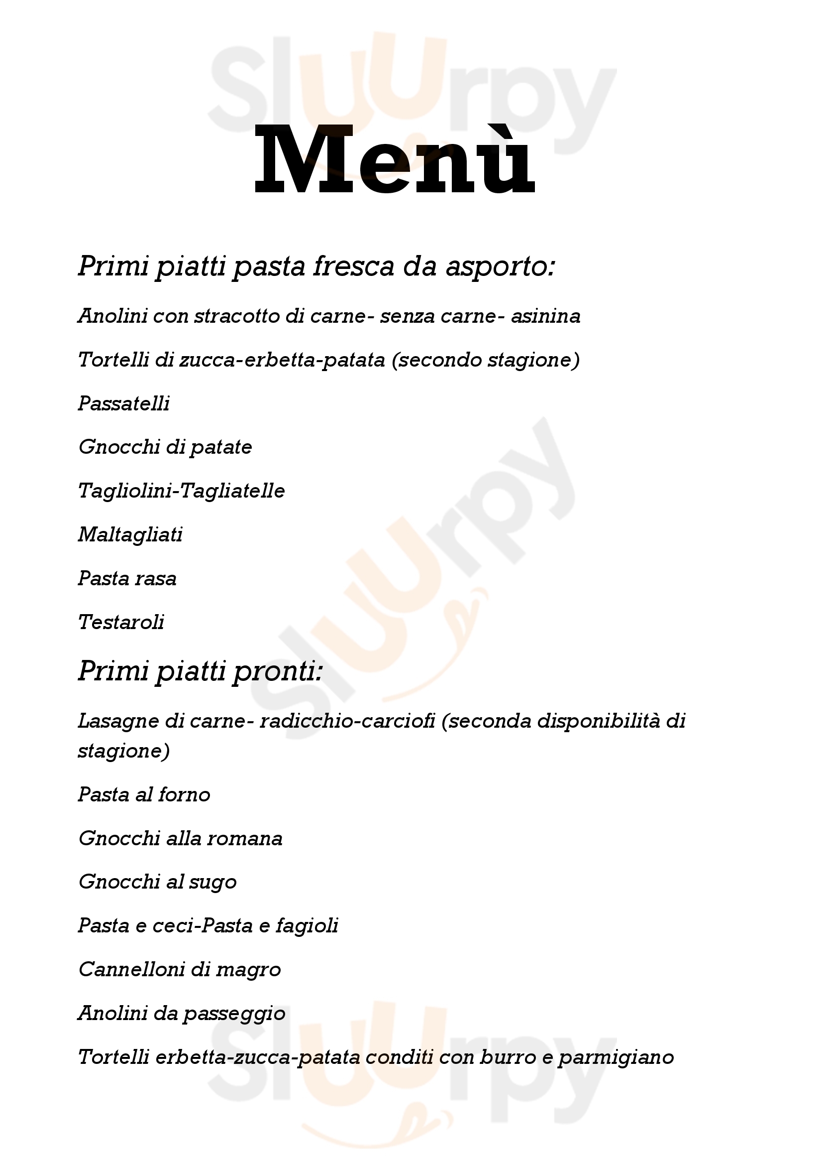 Panetteria Gradellini Parma menù 1 pagina