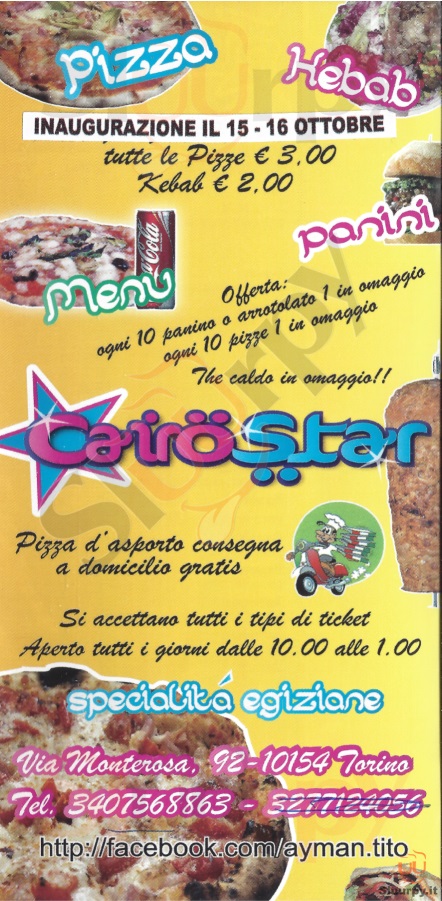 CAIRO STAR Torino menù 1 pagina