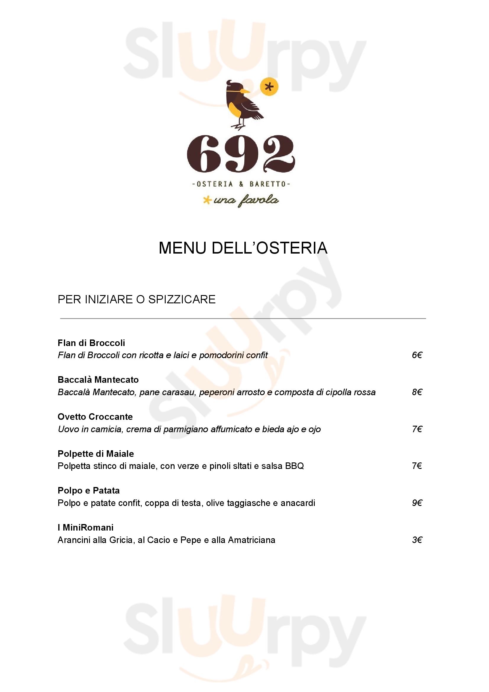 692 Osteria & Baretto Roma menù 1 pagina