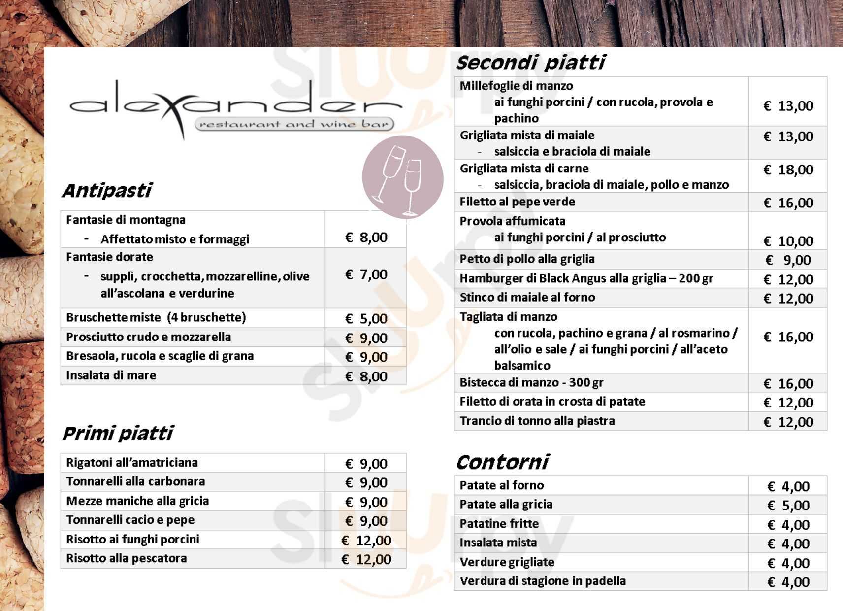 Alexander Restaurant Pomezia menù 1 pagina