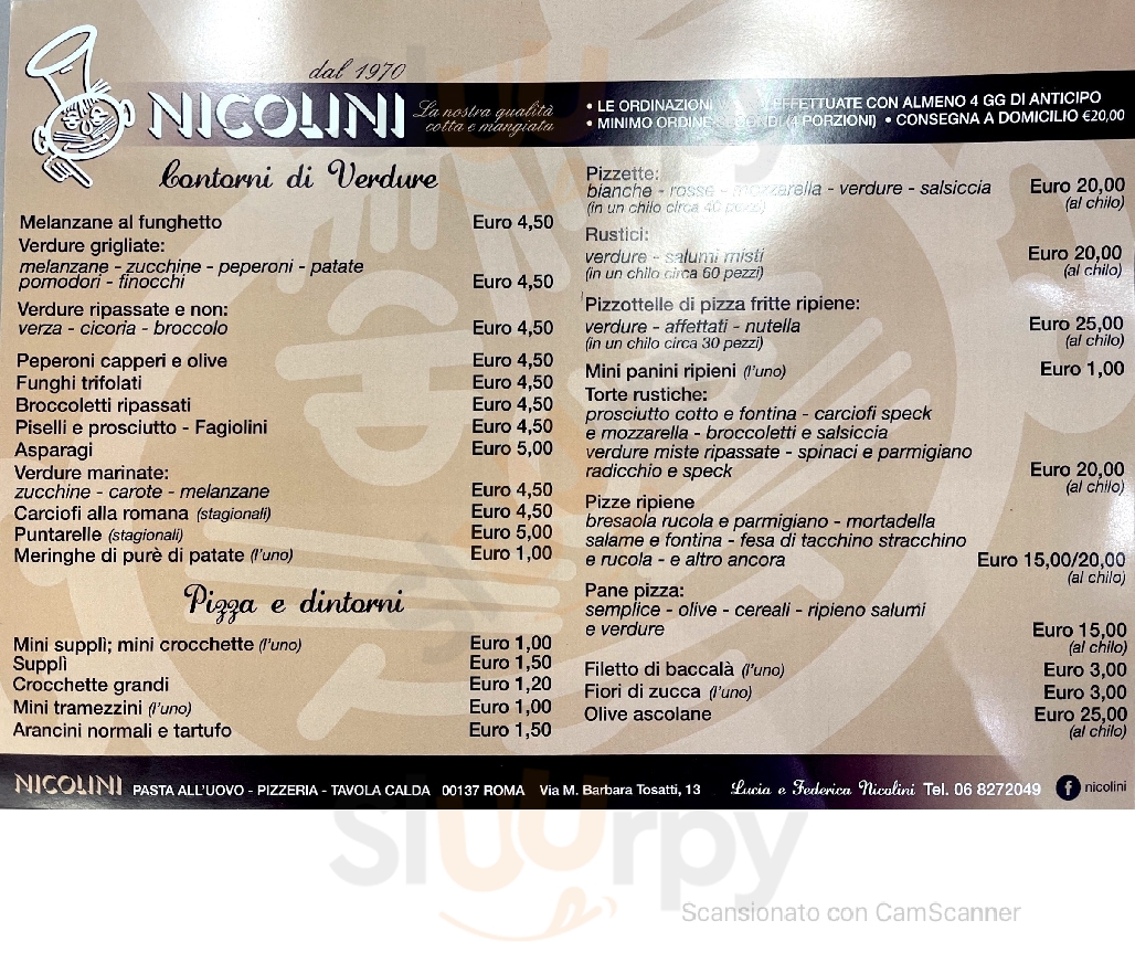 Nicolini Roma menù 1 pagina