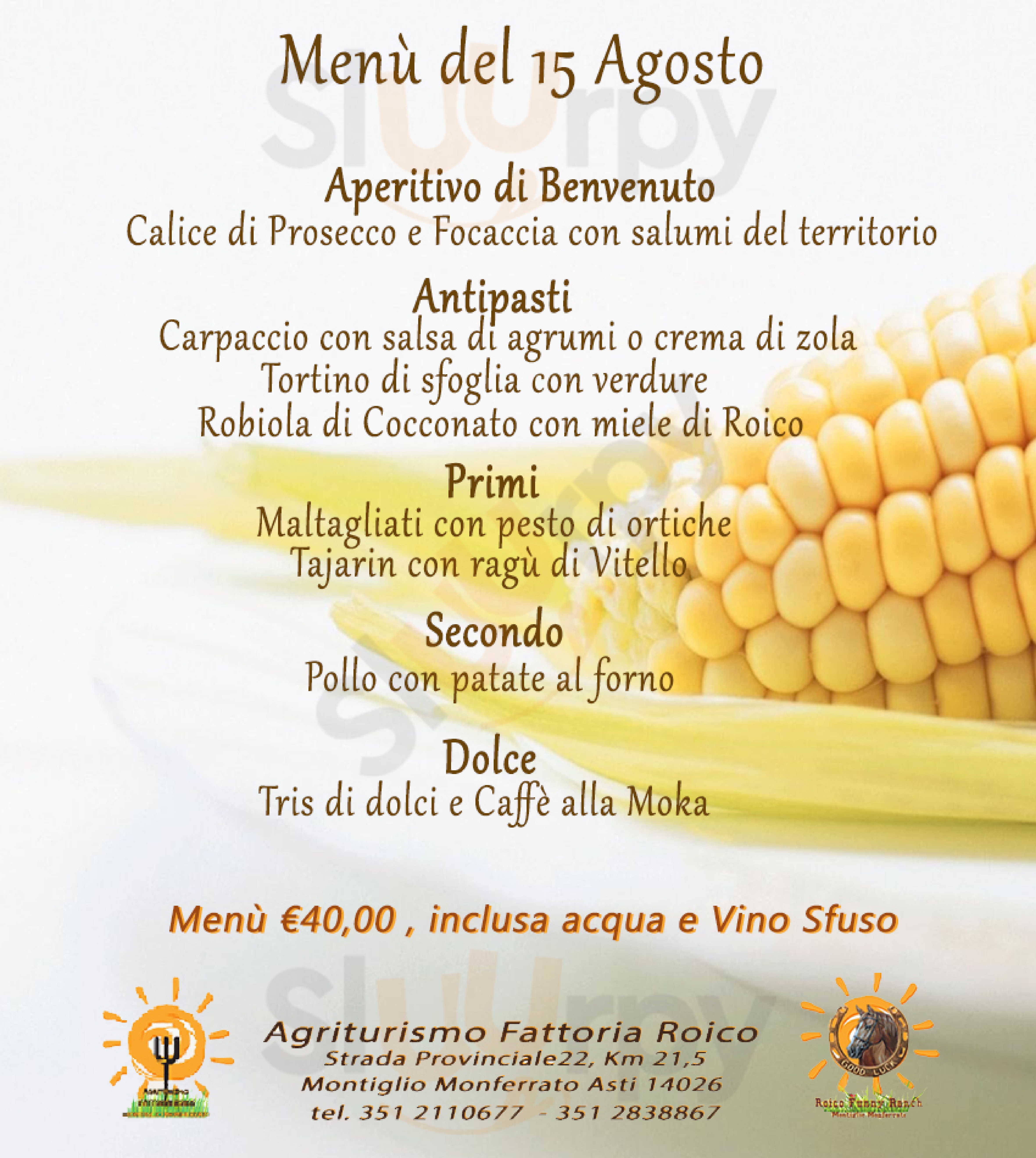 Agriturismo Fattoria Roico Montiglio Monferrato menù 1 pagina