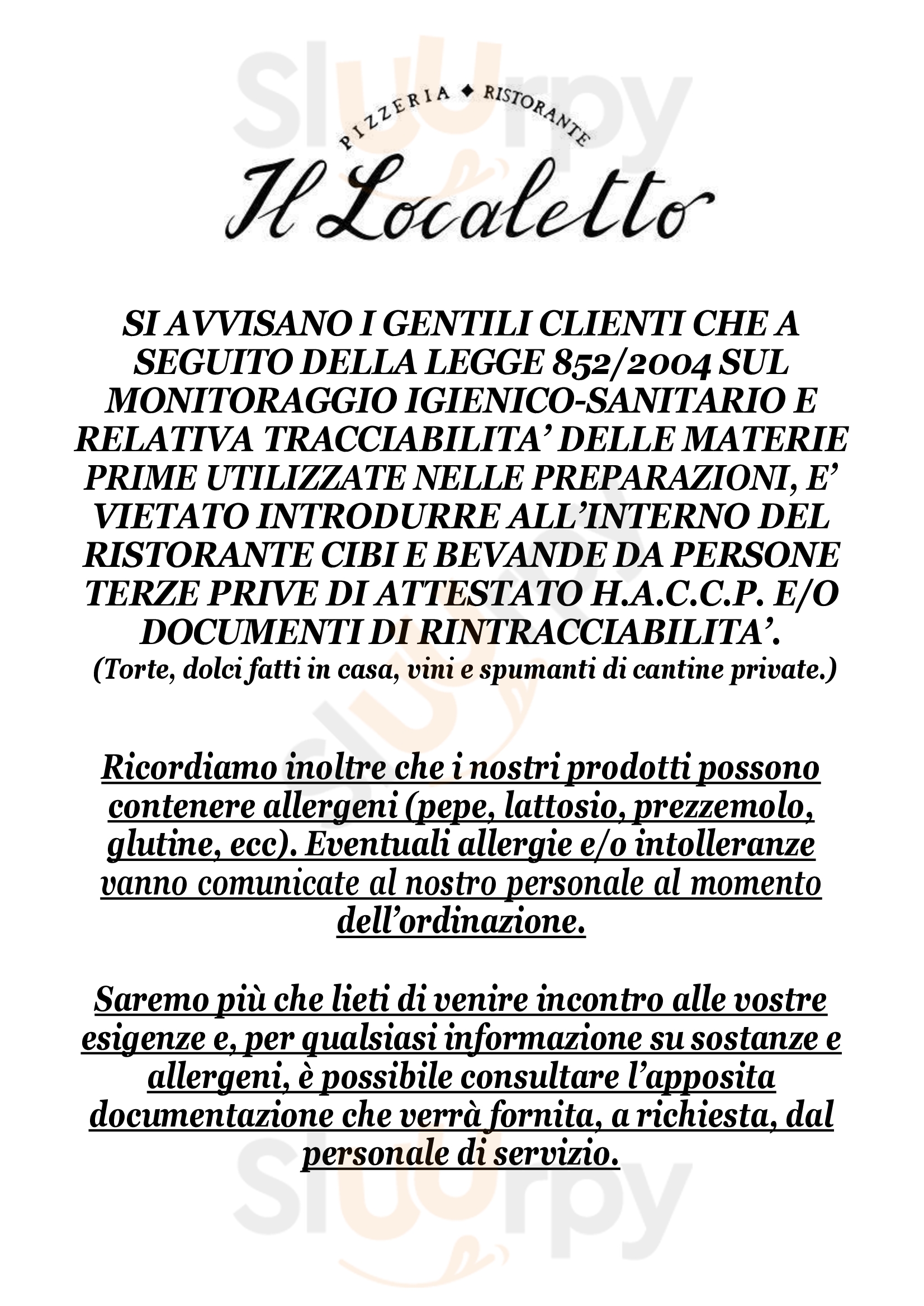 Il Localetto SRL Pizzeria Tavola Calda Roma menù 1 pagina