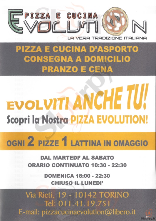EVOLUTION Torino menù 1 pagina