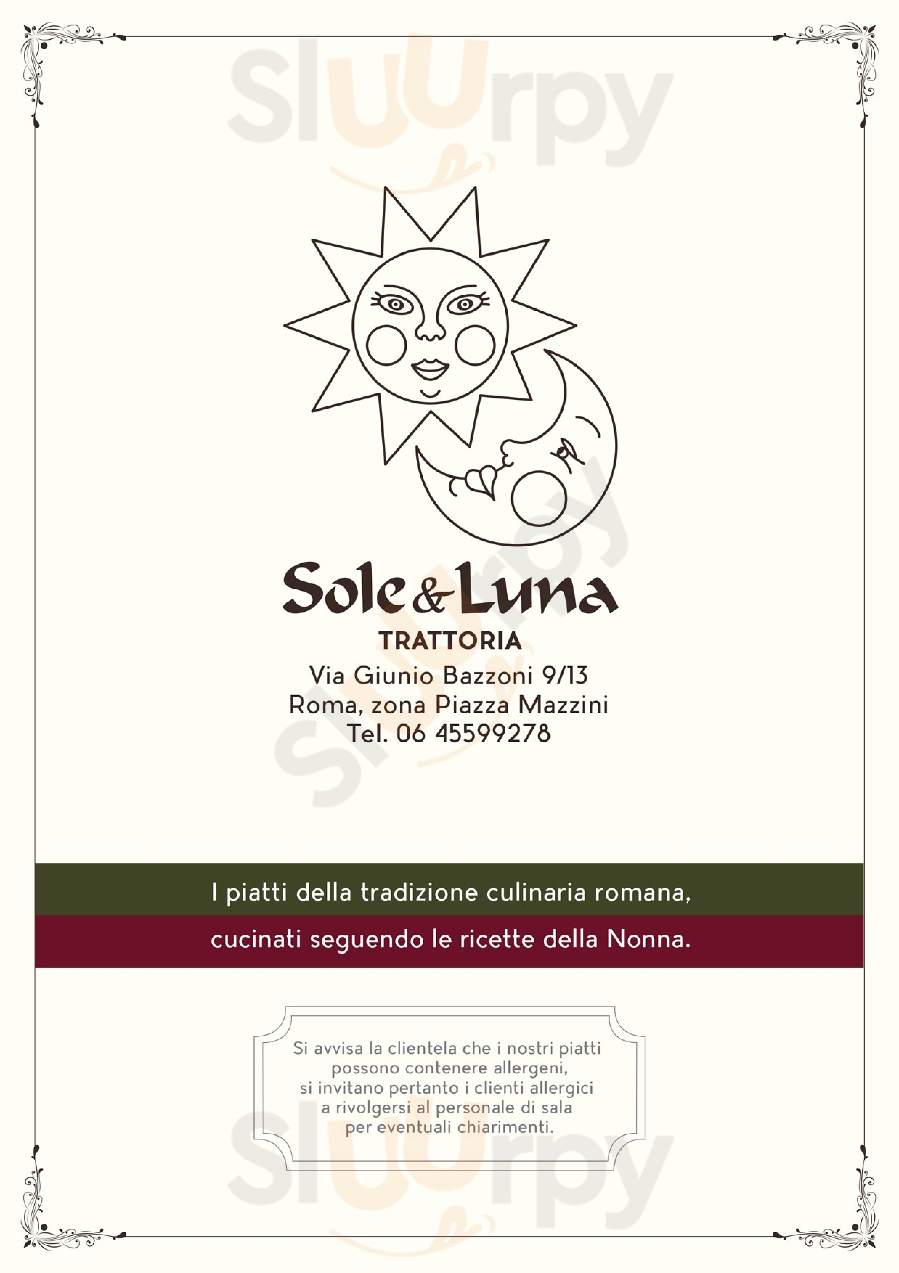 Sole & Luna Roma menù 1 pagina